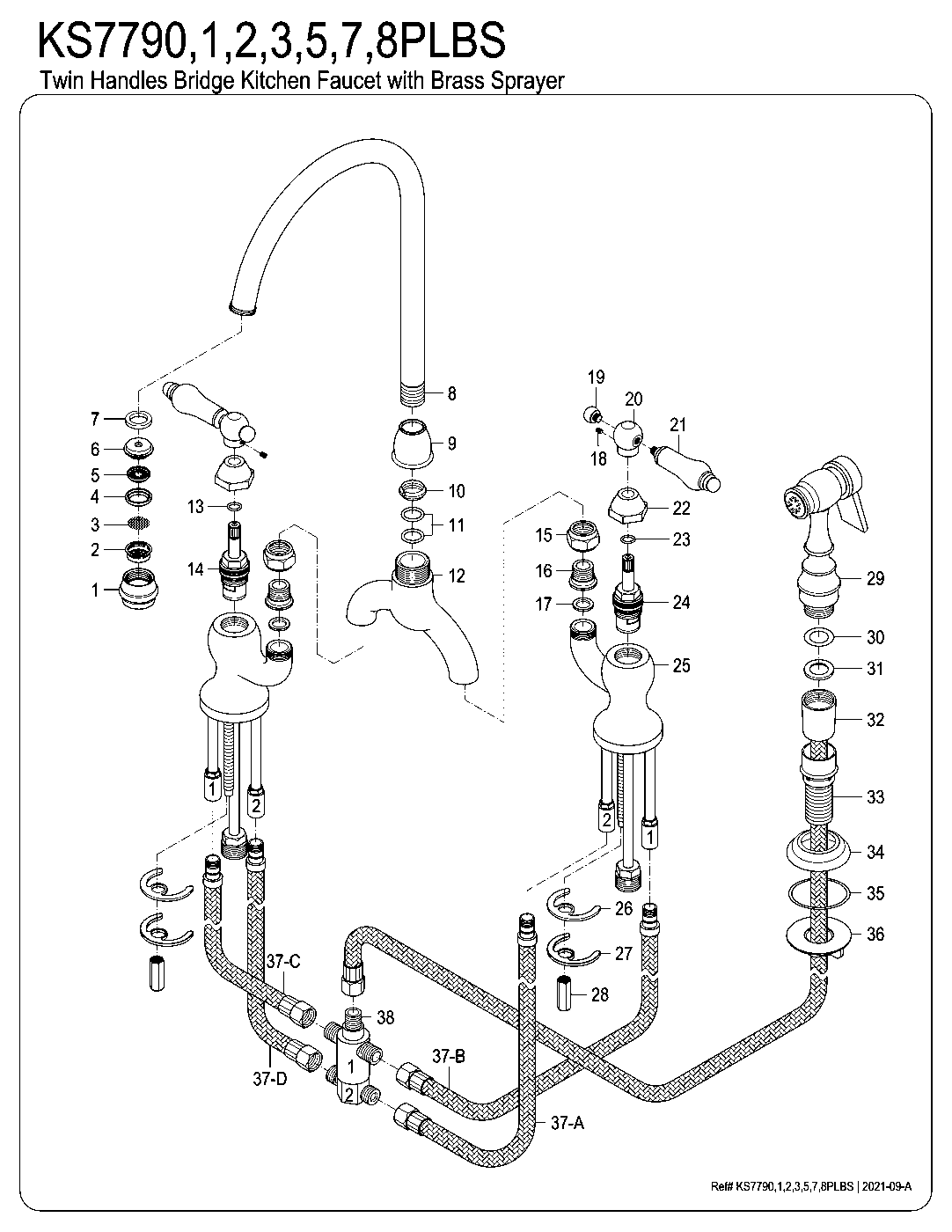 English Country KS7791PLBS exploded parts diagram