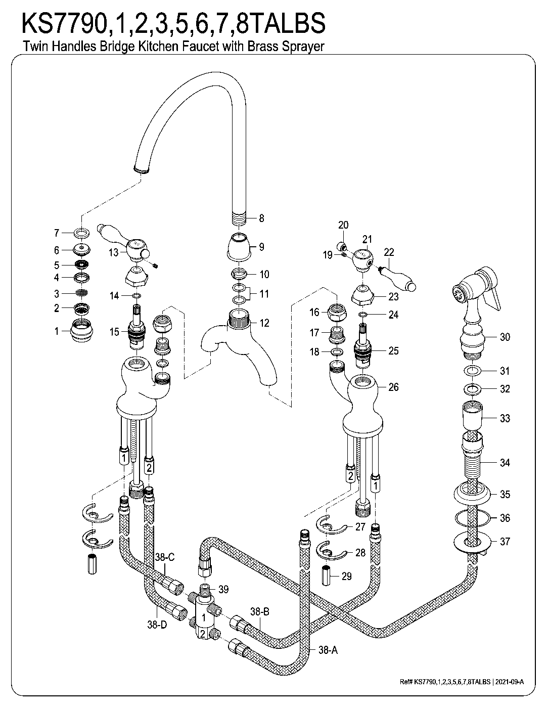 Kingston Brass KS7790TALBS exploded parts diagram