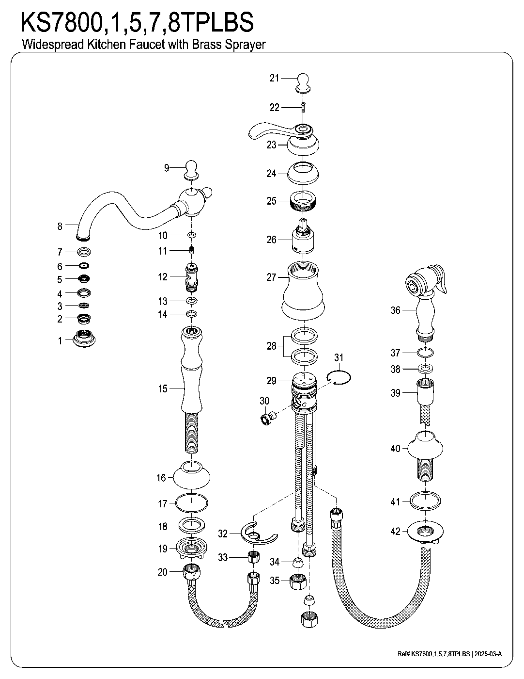 Kingston Brass KS7801TPLBS exploded parts diagram