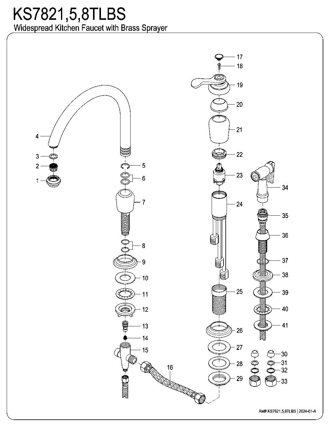 Kingston Brass KS7821TLBS exploded parts diagram