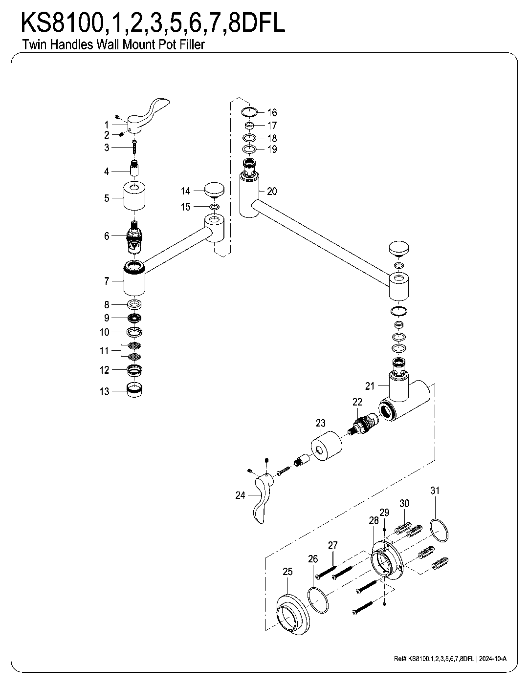 Kingston Brass KS8101DFL exploded parts diagram
