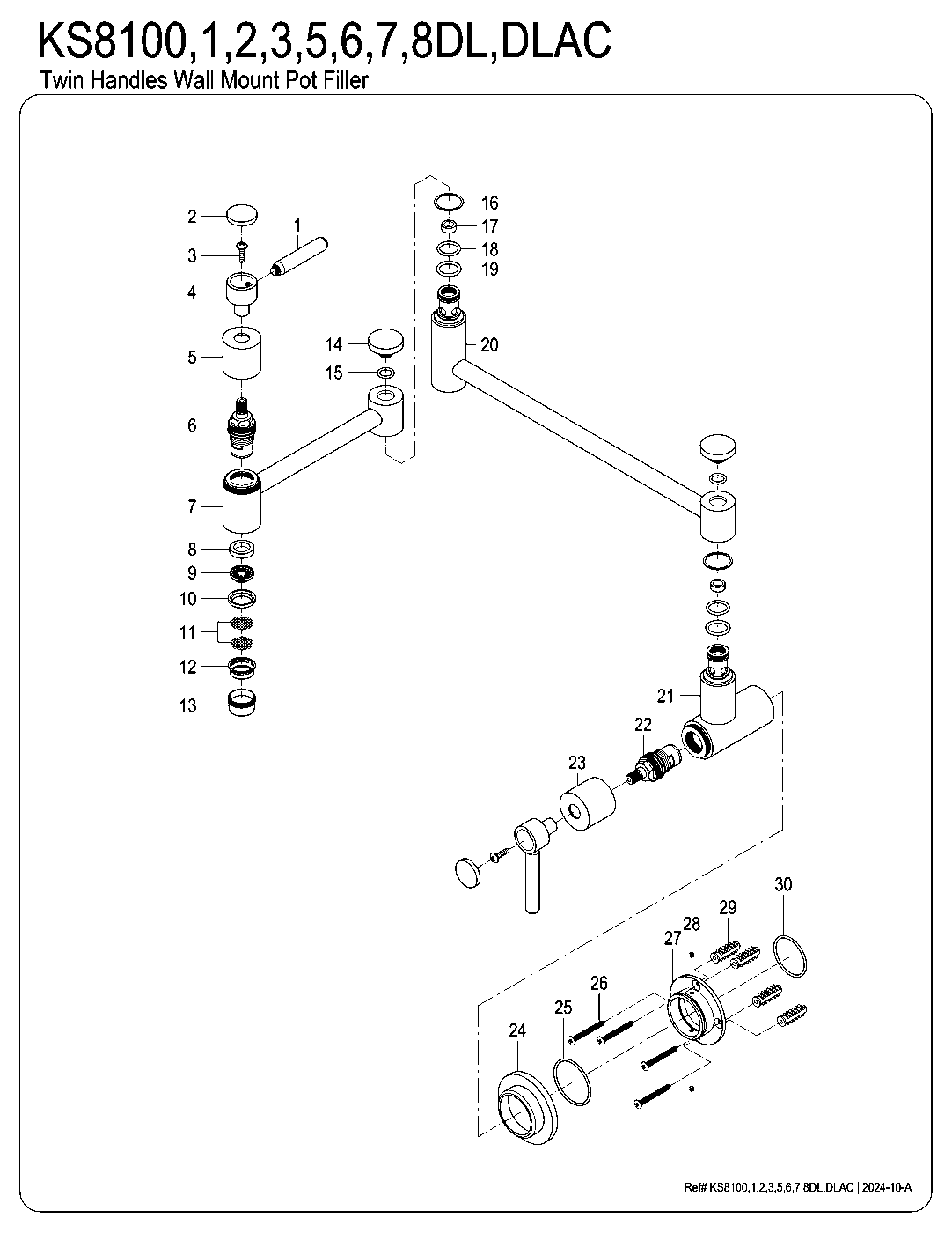 Kingston Brass KS8100DL exploded parts diagram