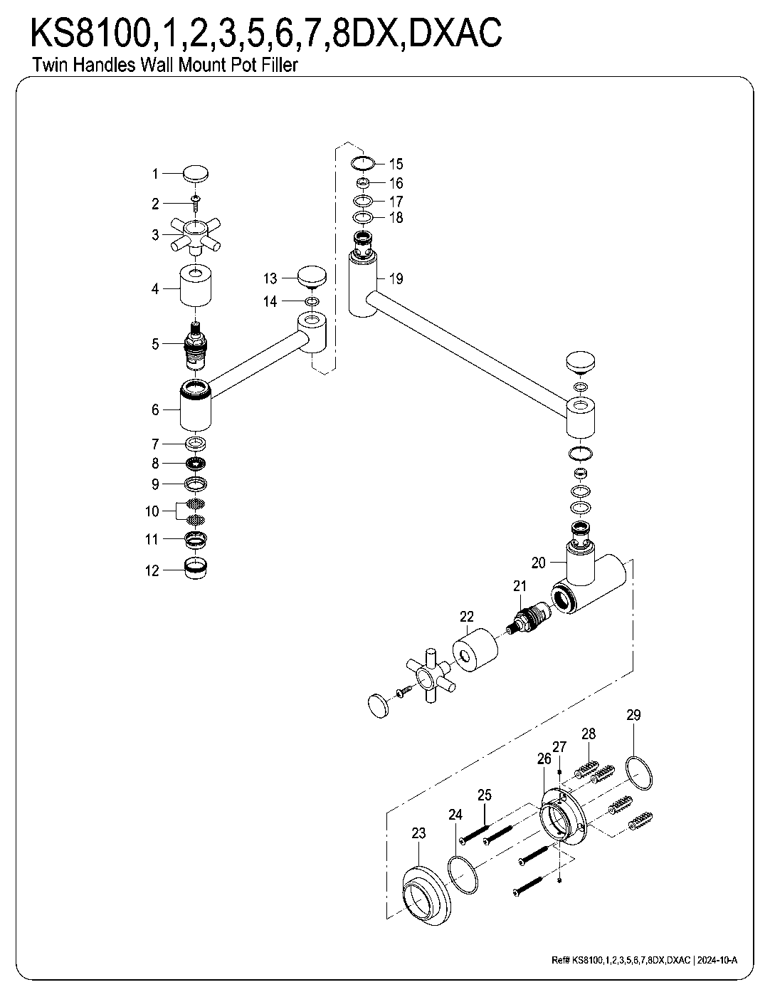 Kingston Brass KS8100DX exploded parts diagram