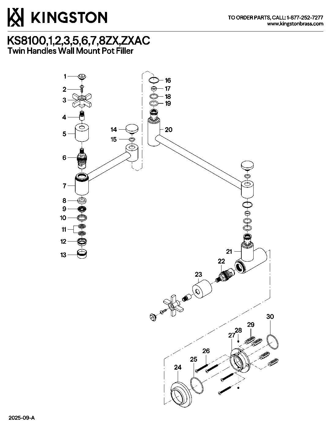 Kingston Brass KS8100ZX exploded parts diagram