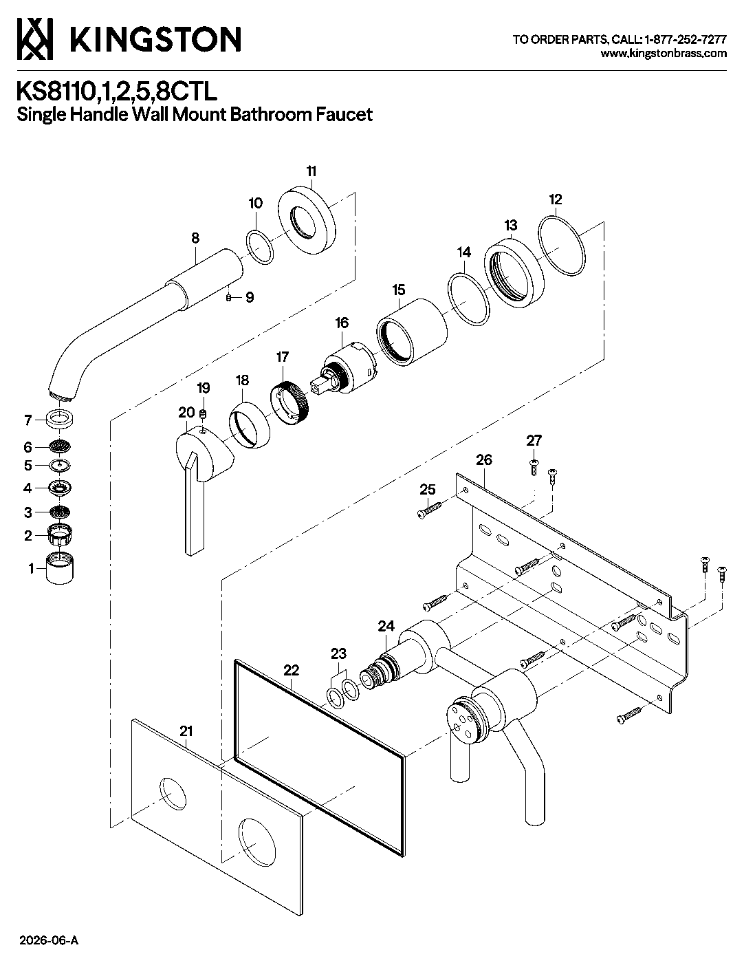 Kingston Brass KS8110CTL exploded parts diagram