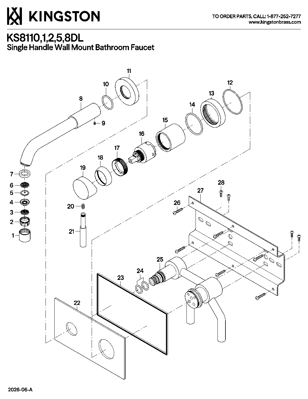 Kingston Brass KS8110DL exploded parts diagram