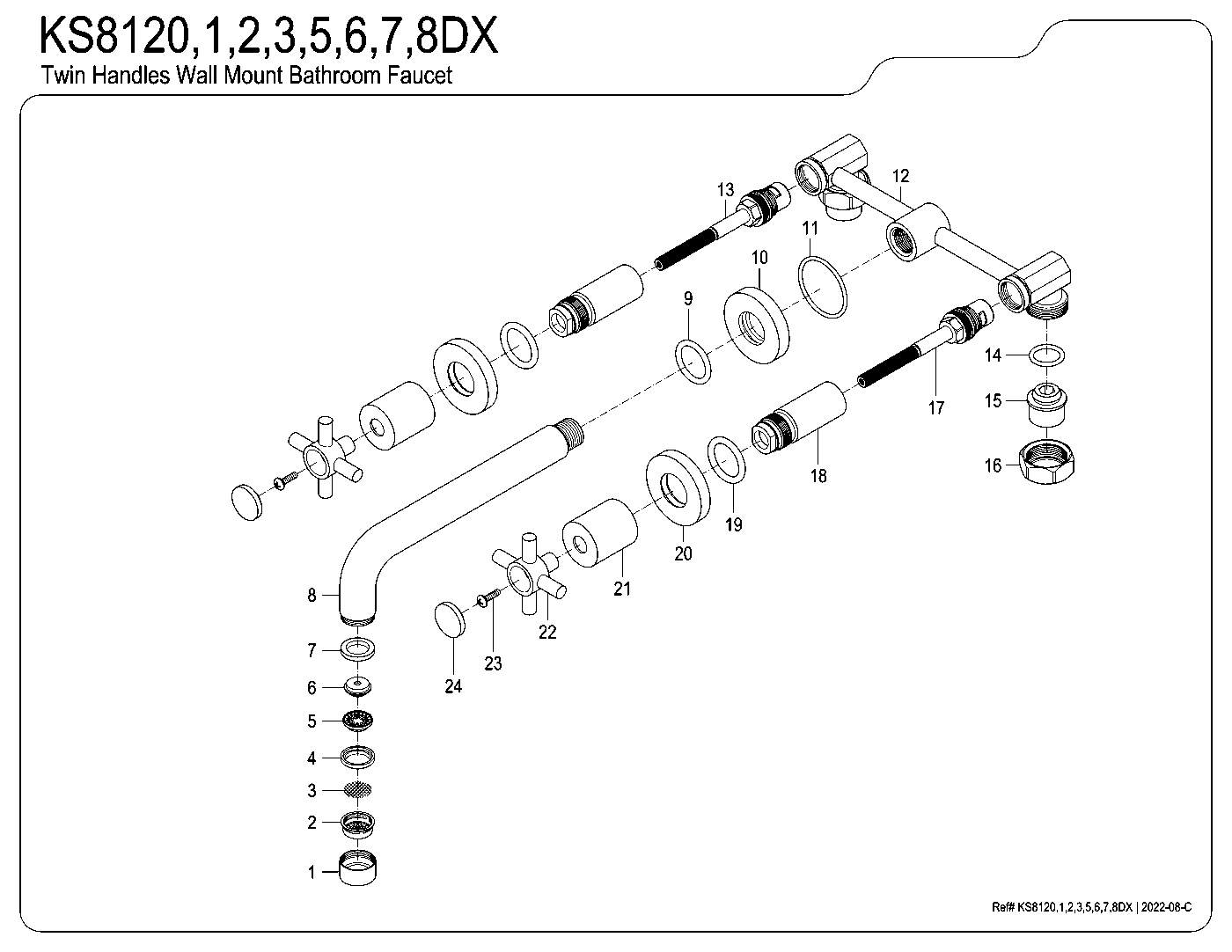 Kingston Brass KS8120DX exploded parts diagram