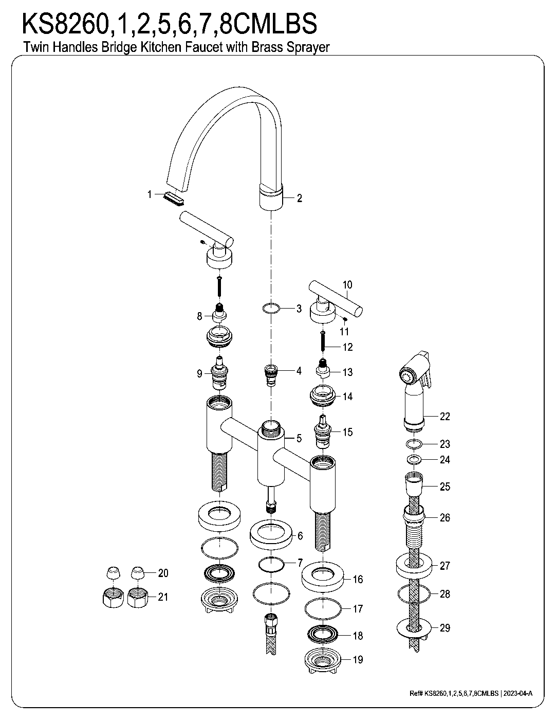 Kingston Brass KS8261CMLBS exploded parts diagram