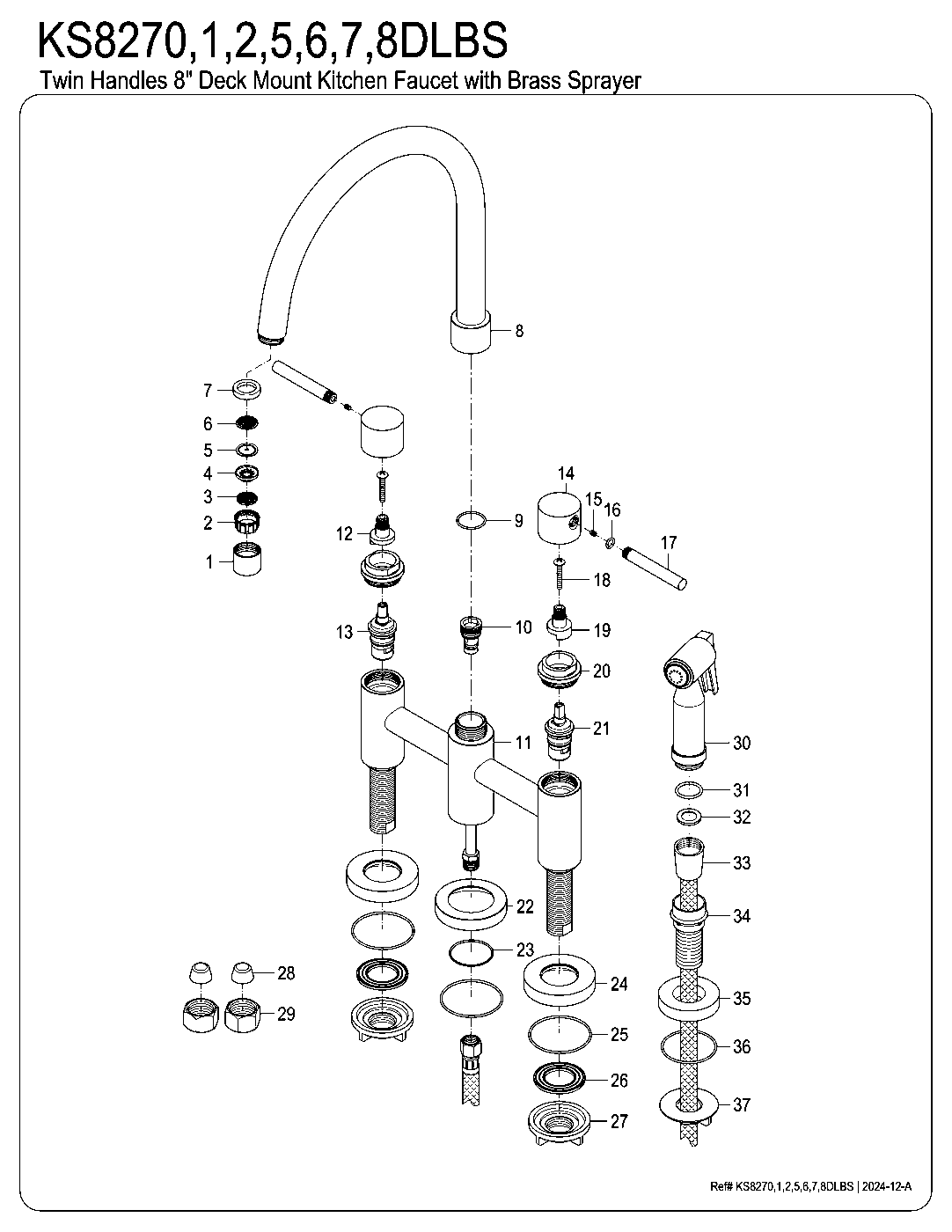 Kingston Brass KS8271DLBS exploded parts diagram