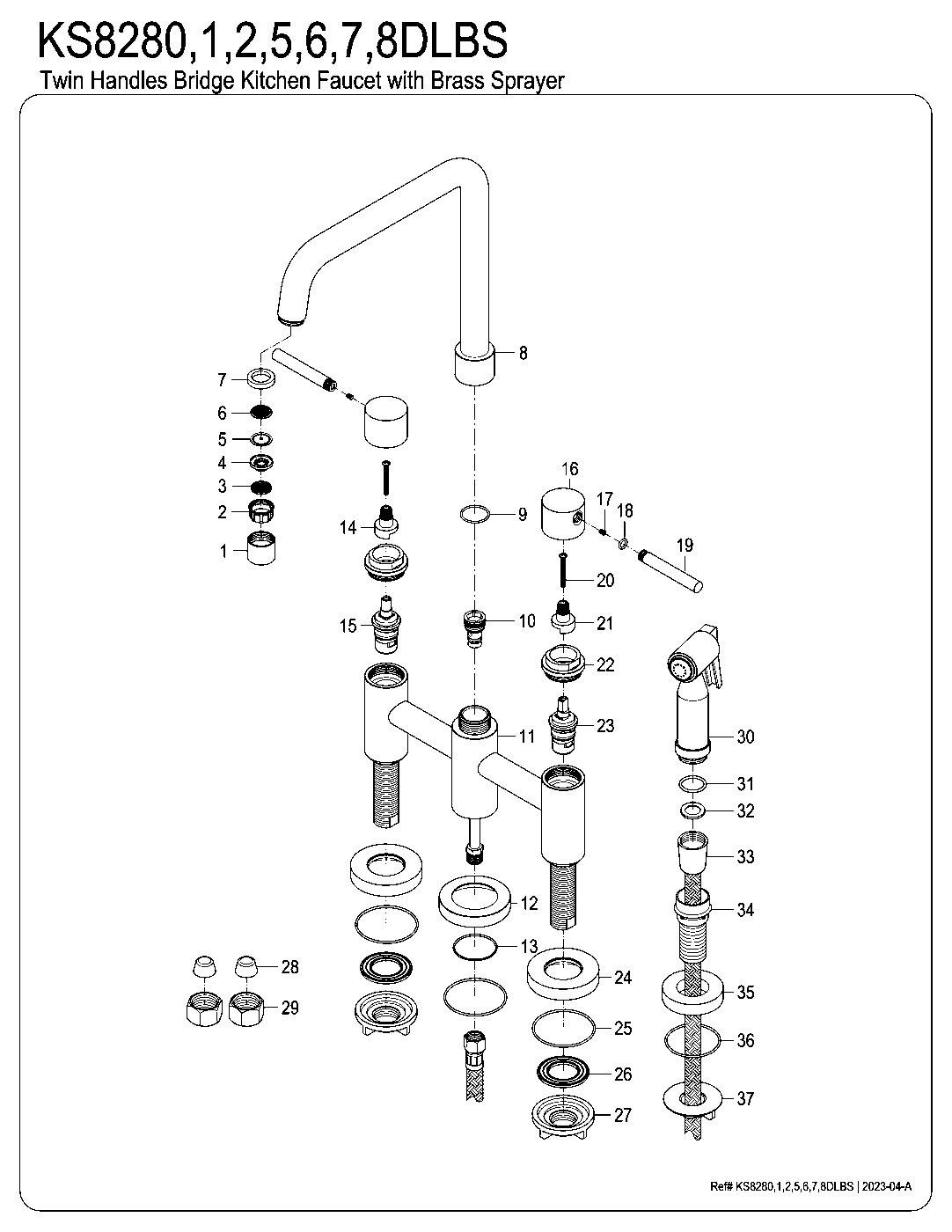 Kingston Brass KS8280DLBS exploded parts diagram