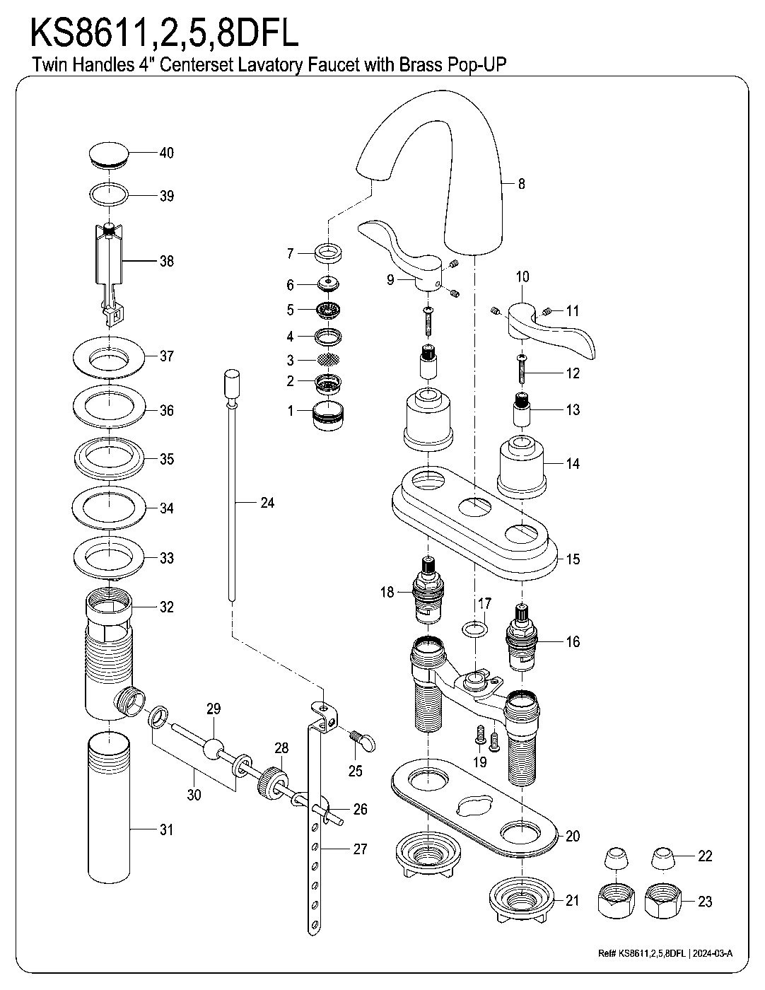 Kingston Brass KS8611DFL exploded parts diagram