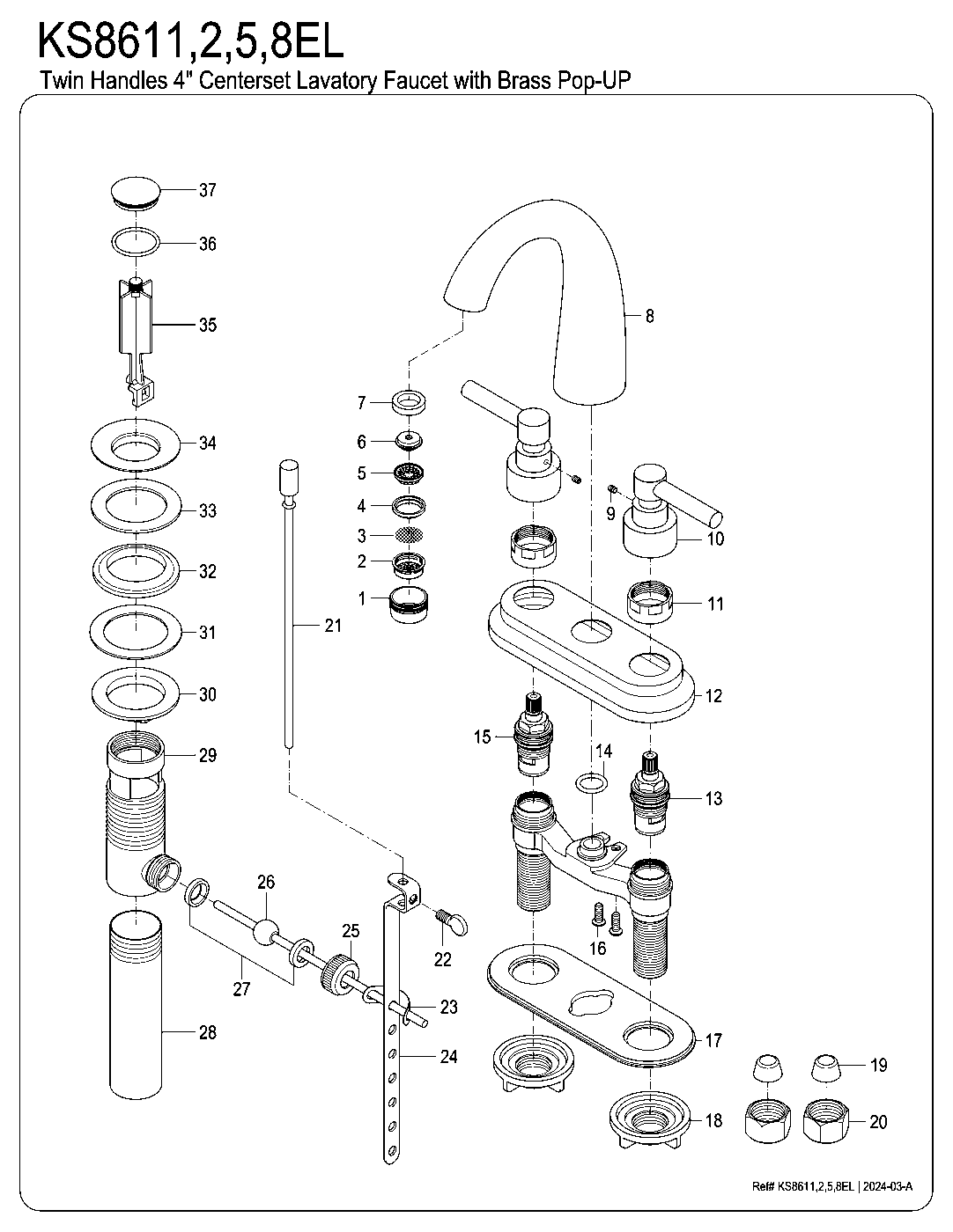 Elinvar KS8612EL exploded parts diagram