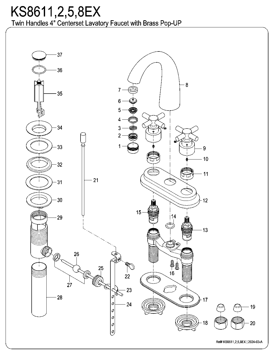 Elinvar KS8611EX exploded parts diagram