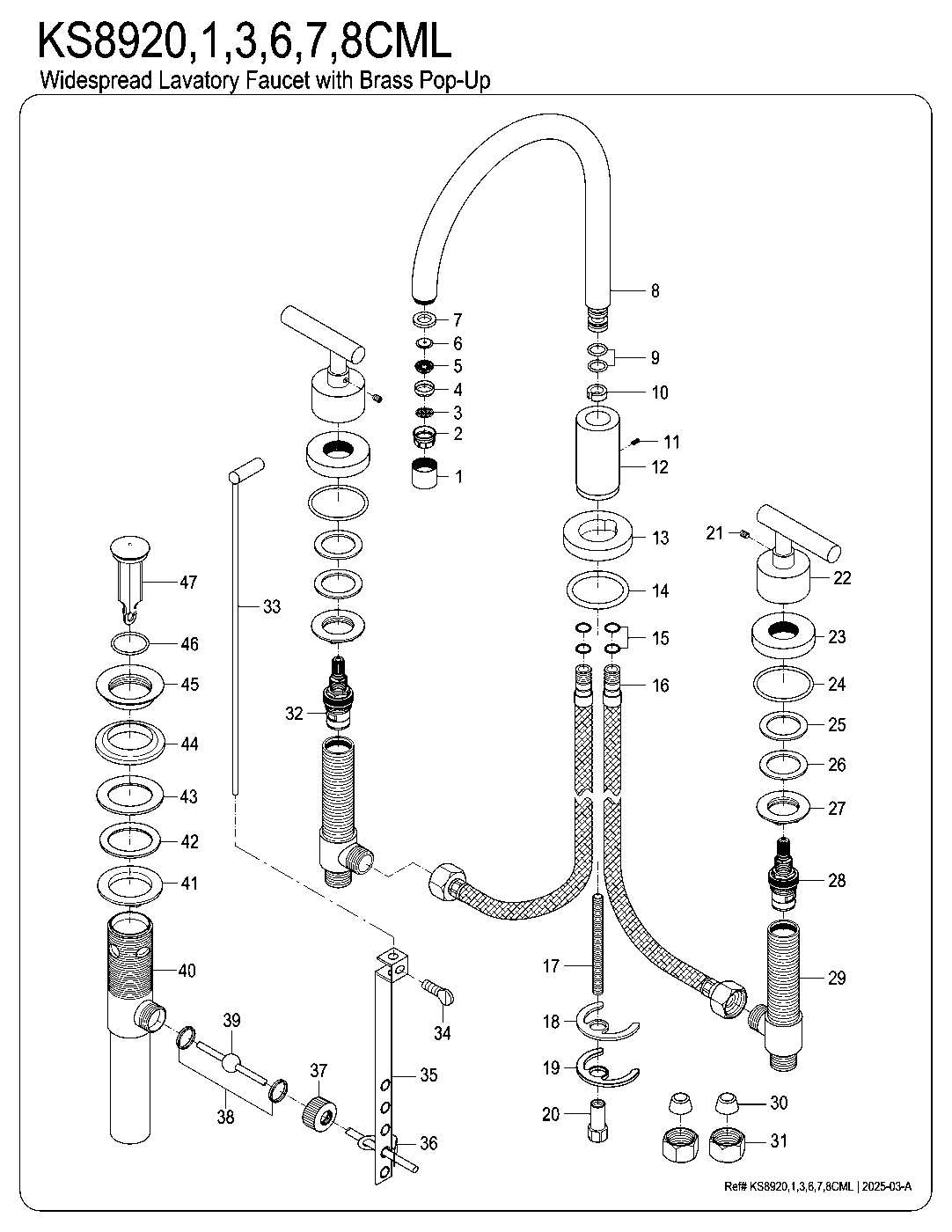Kingston Brass KS8921CML exploded parts diagram