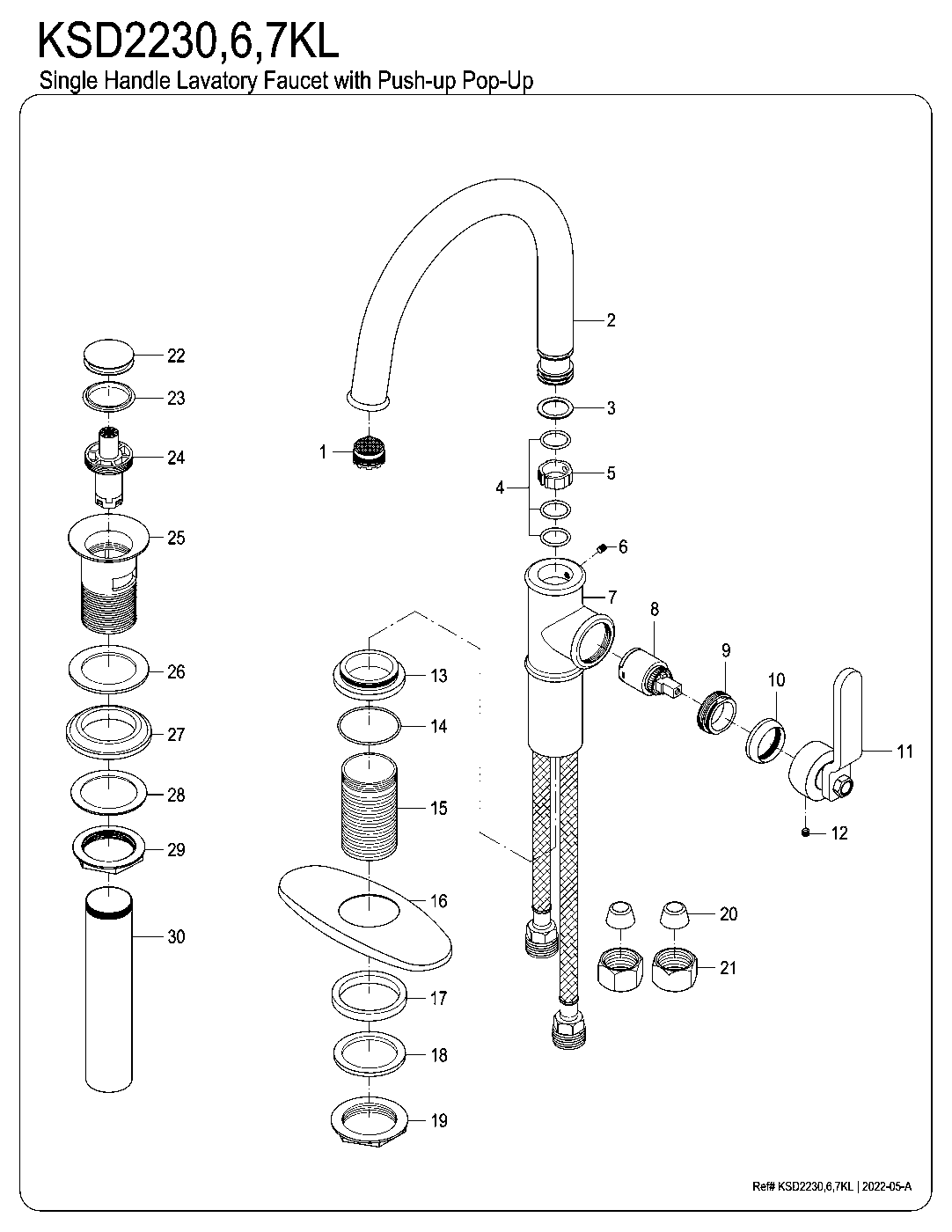 Whitaker KSD2230KL exploded parts diagram