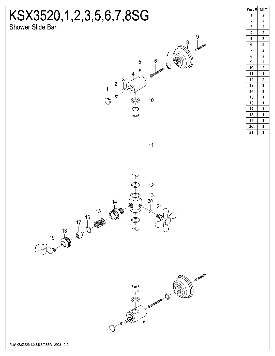 Shower Scape KSX3520SG exploded parts diagram