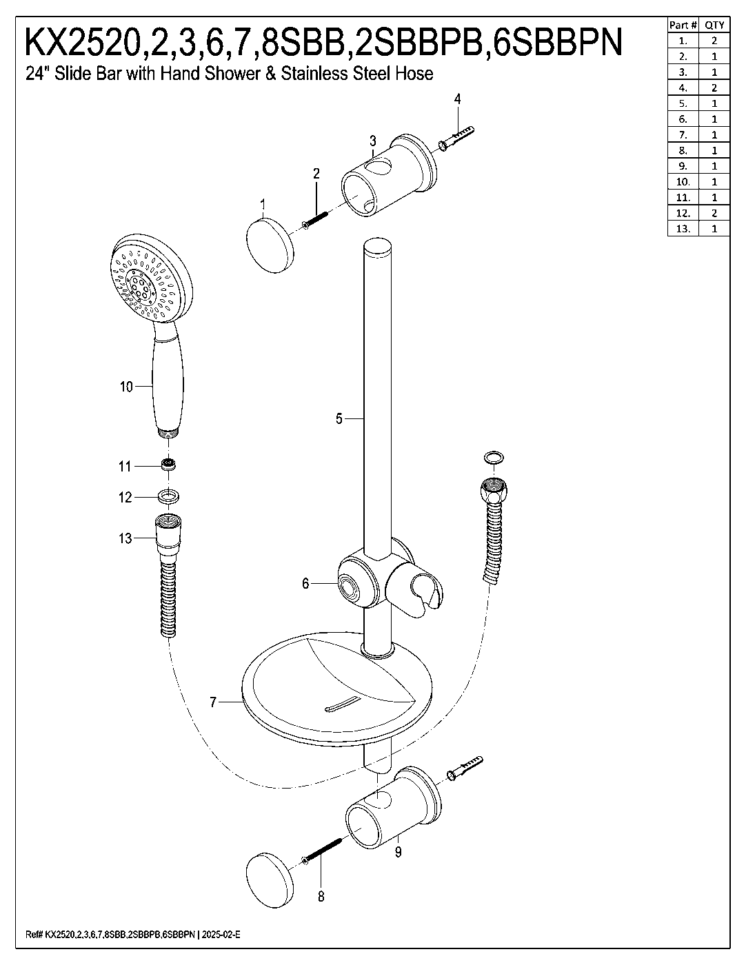 Shower Scape KX2520SBB exploded parts diagram