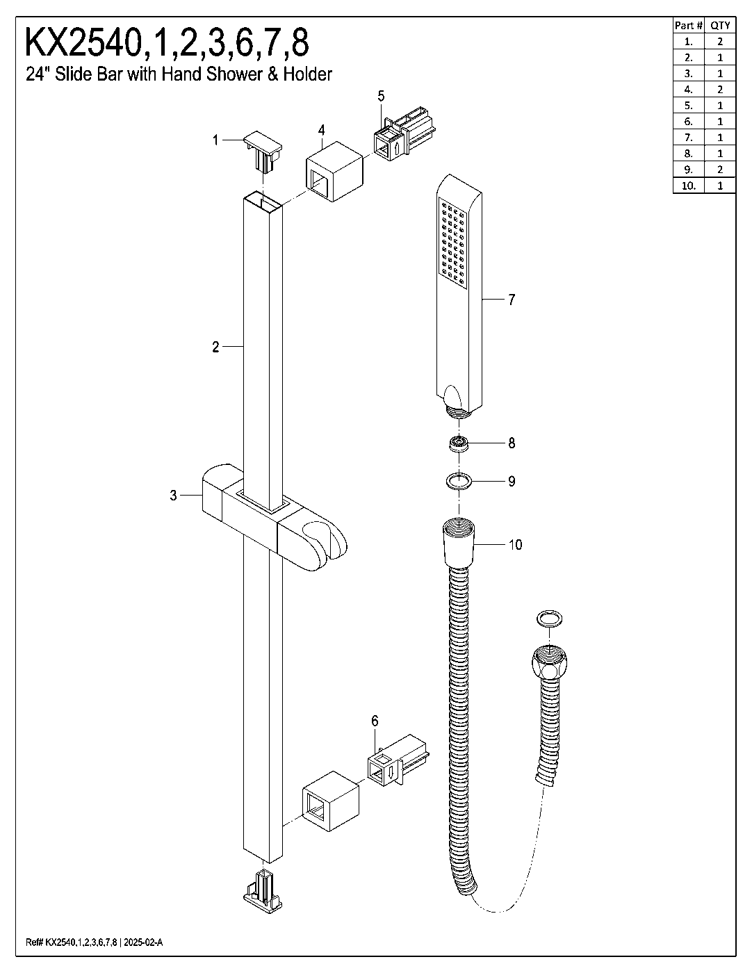 Shower Scape KX2540 exploded parts diagram