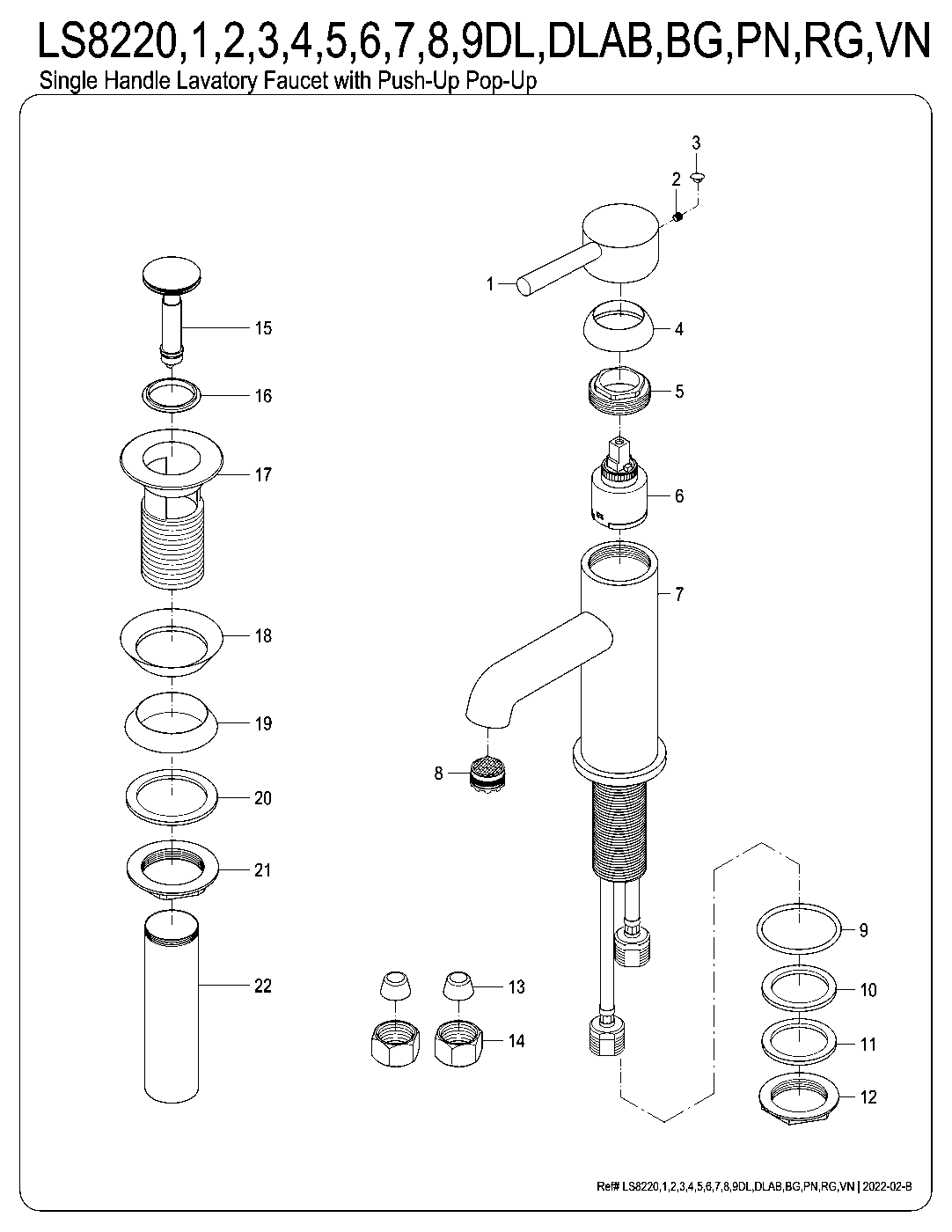 Fauceture LS8220DL exploded parts diagram