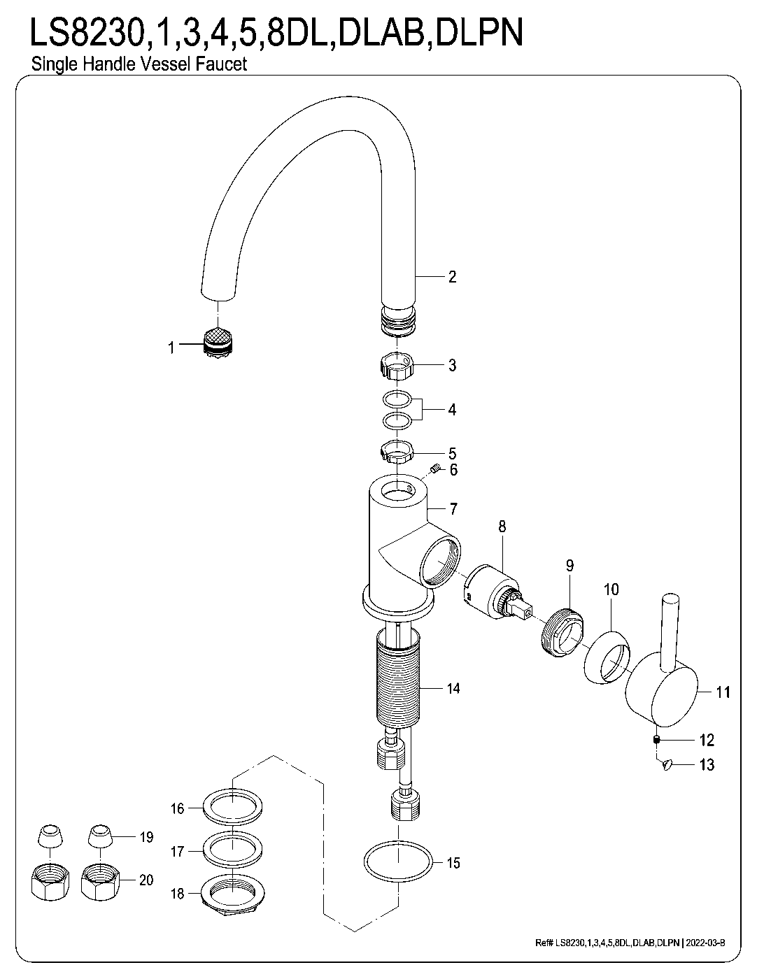 Fauceture LS8230DL exploded parts diagram