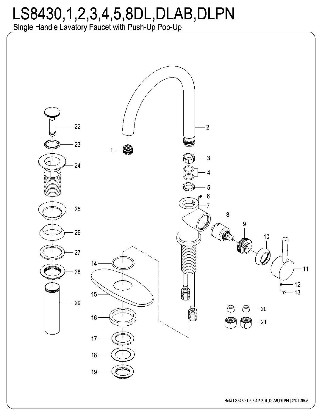 Fauceture LS8430DL exploded parts diagram