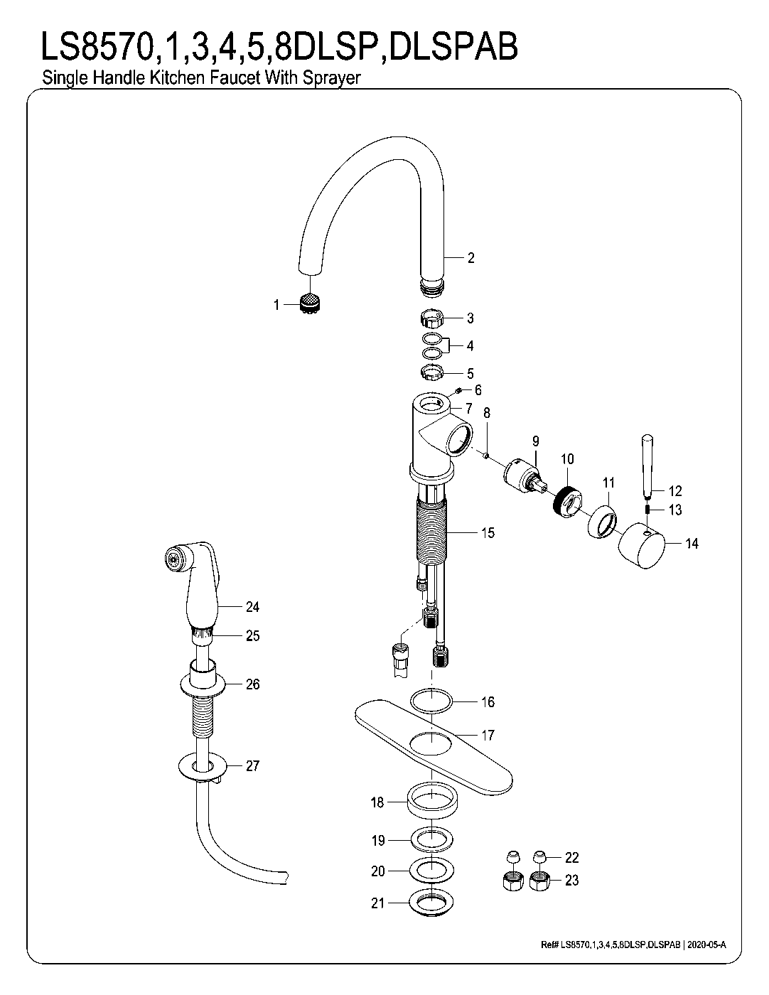 Kingston Brass LS8570DLSP exploded parts diagram