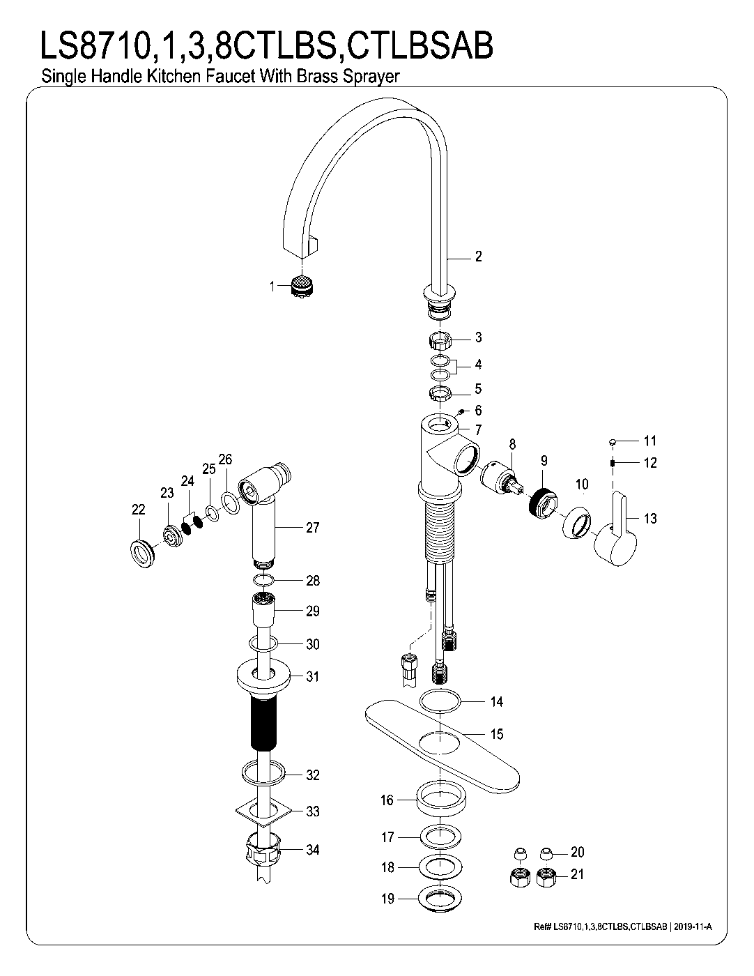 Kingston Brass LS8710CTLBS exploded parts diagram