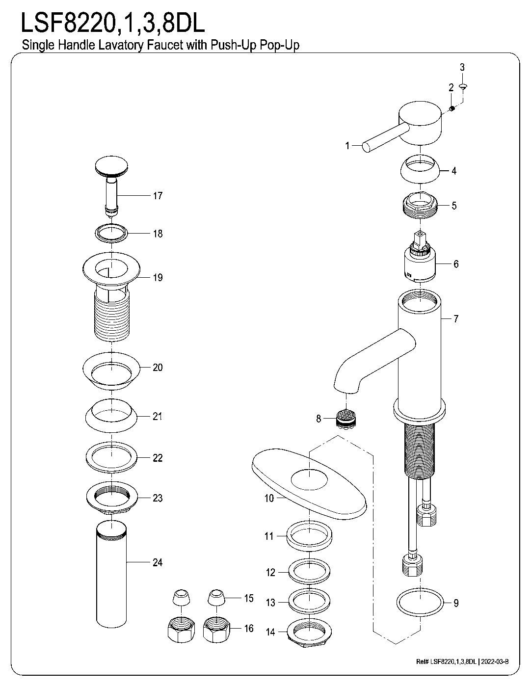 Fauceture LSF8220DL exploded parts diagram