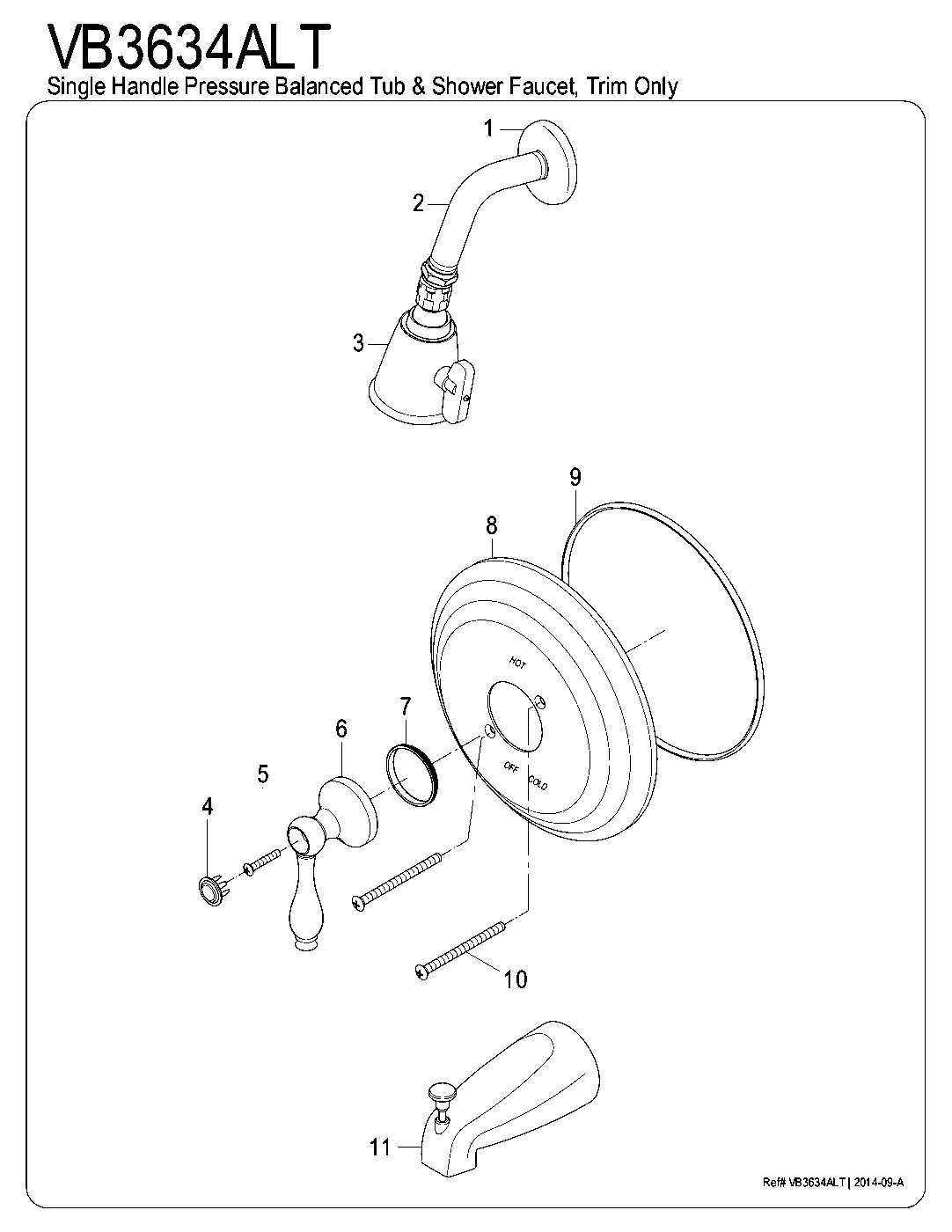 Kingston Brass VB3634ALT exploded parts diagram