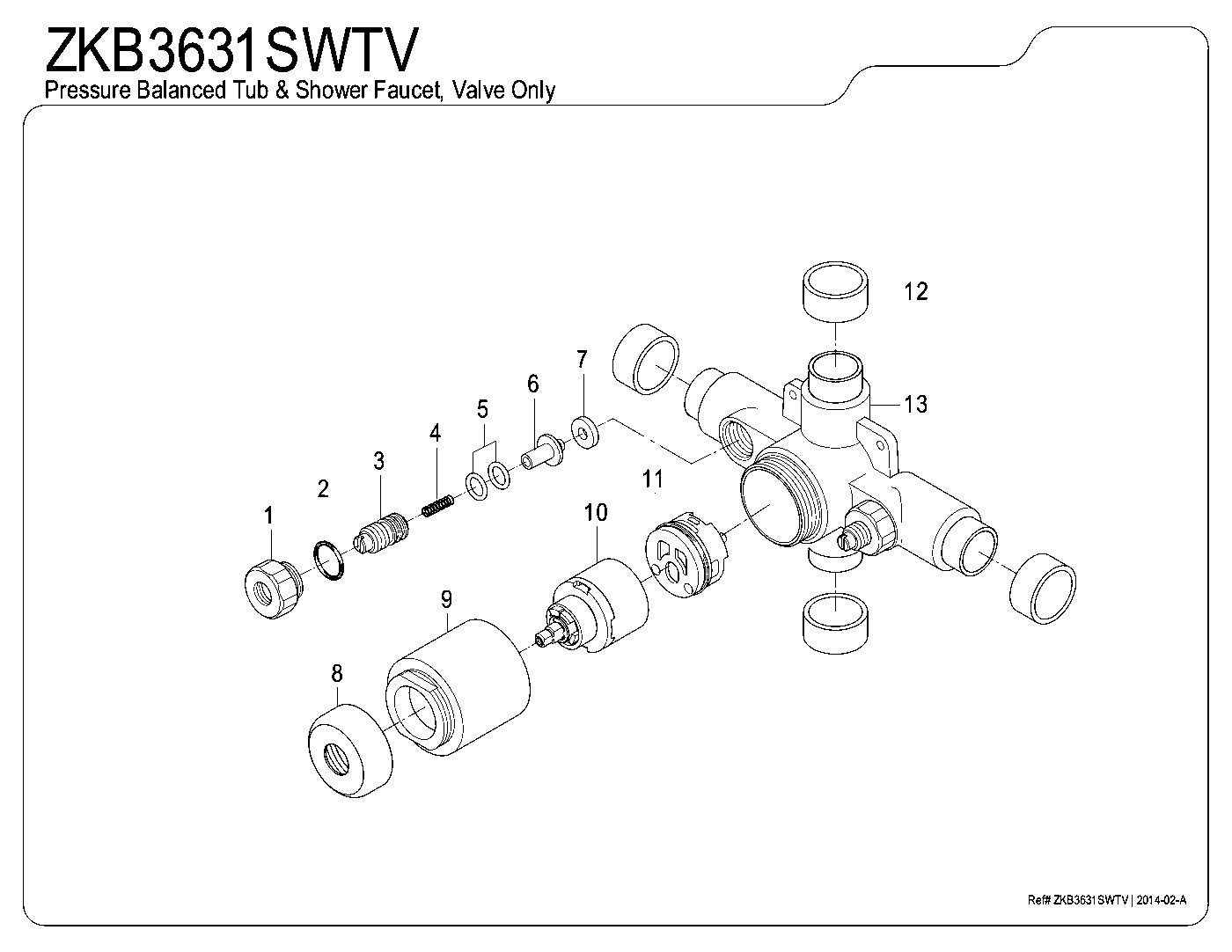 Kingston Brass ZKB3631SWTV exploded parts diagram