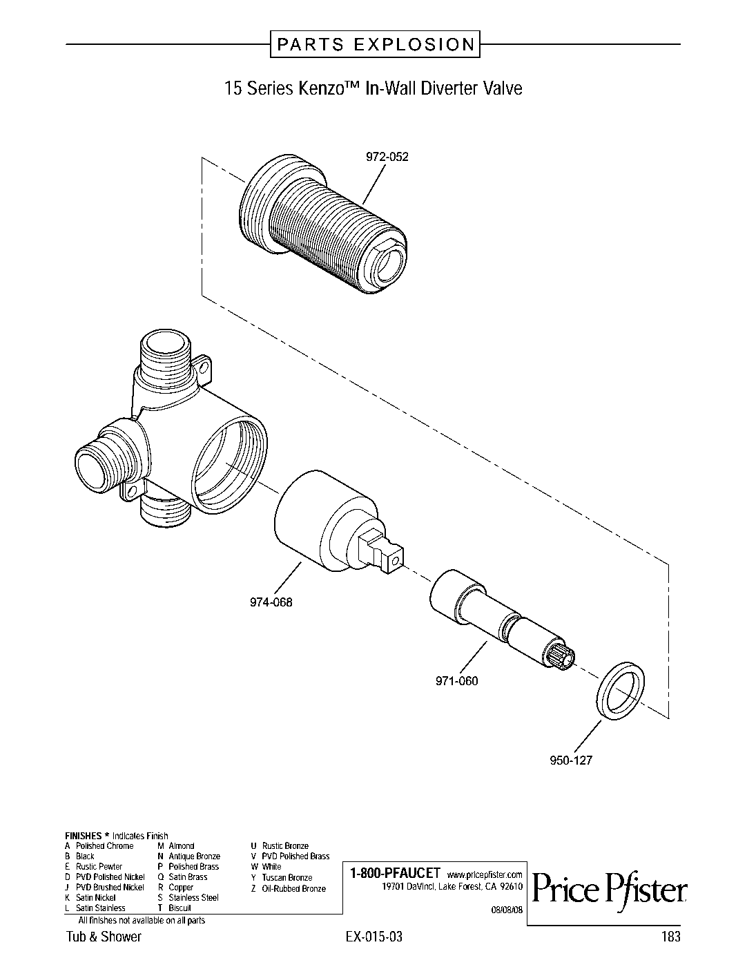 Pfister Diverter Valve parts diagram