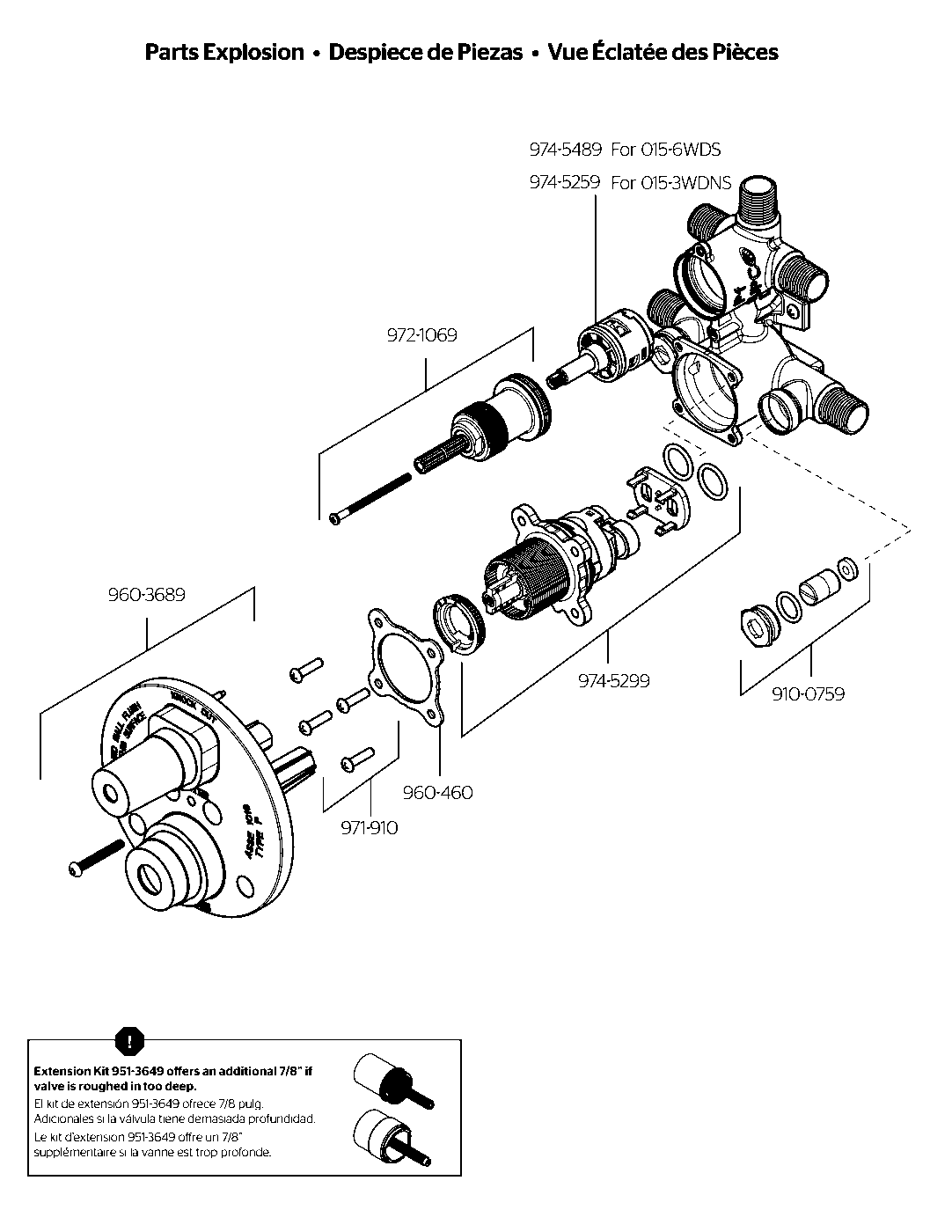 Pfister Stacked Diverter Valve exploded parts diagram