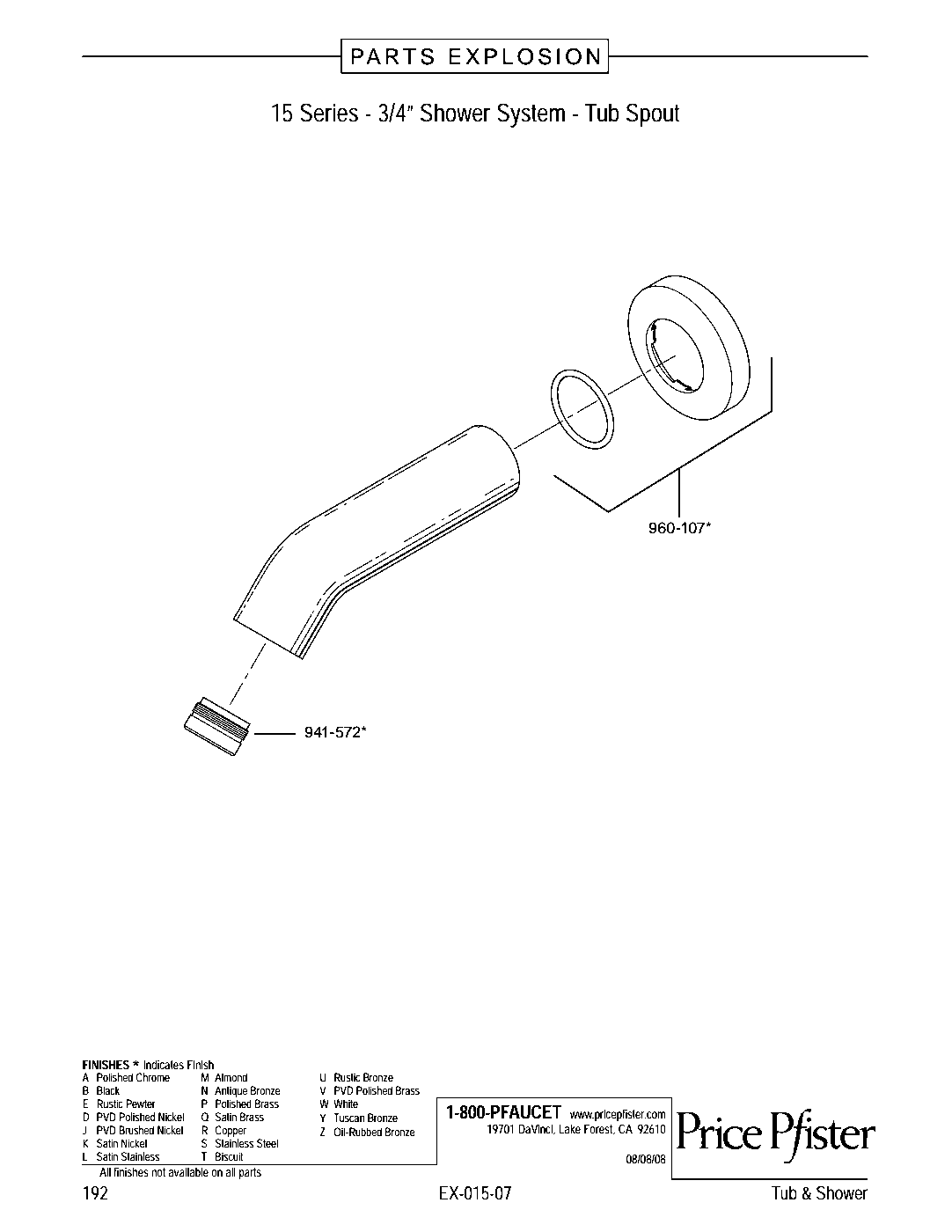 Pfister Tub Spout without Diverter parts diagram
