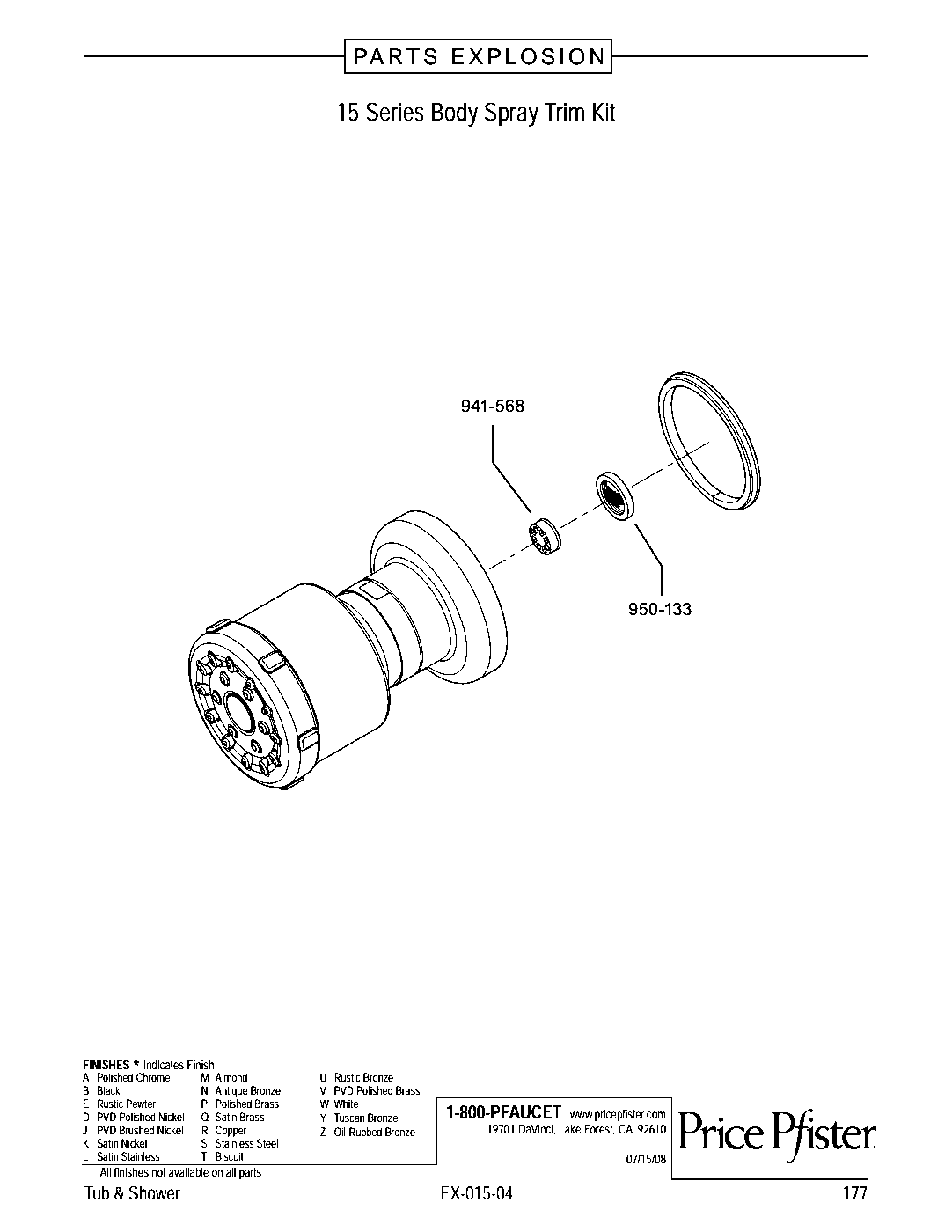 Pfister Body Jet exploded parts diagram
