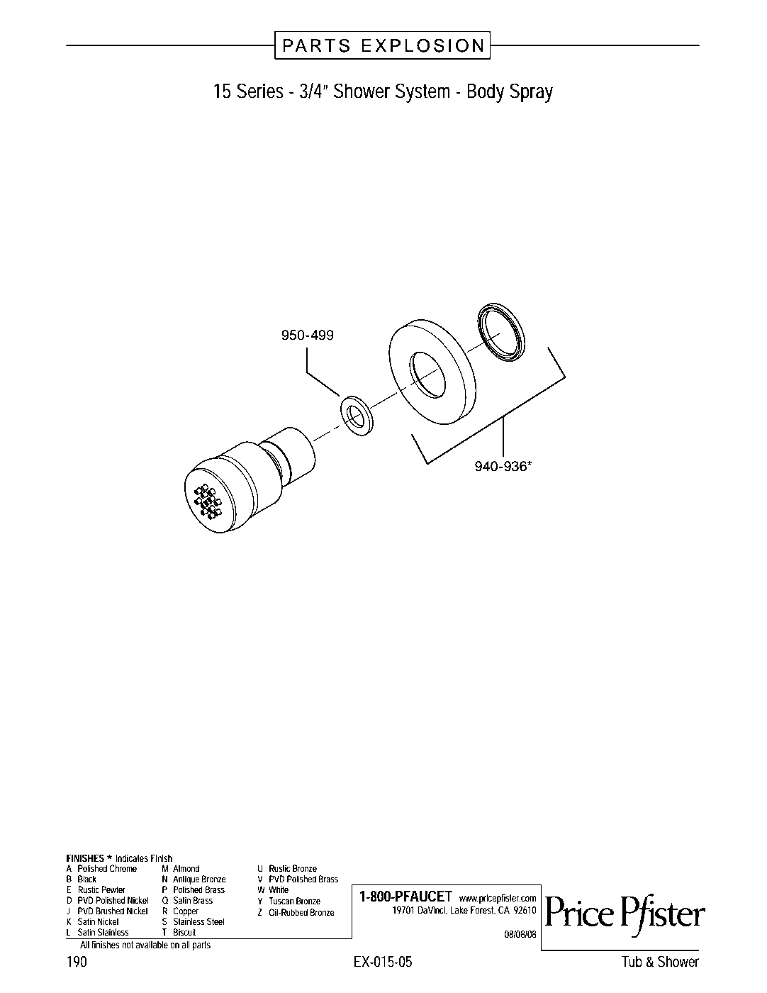 Pfister Body Jet parts diagram