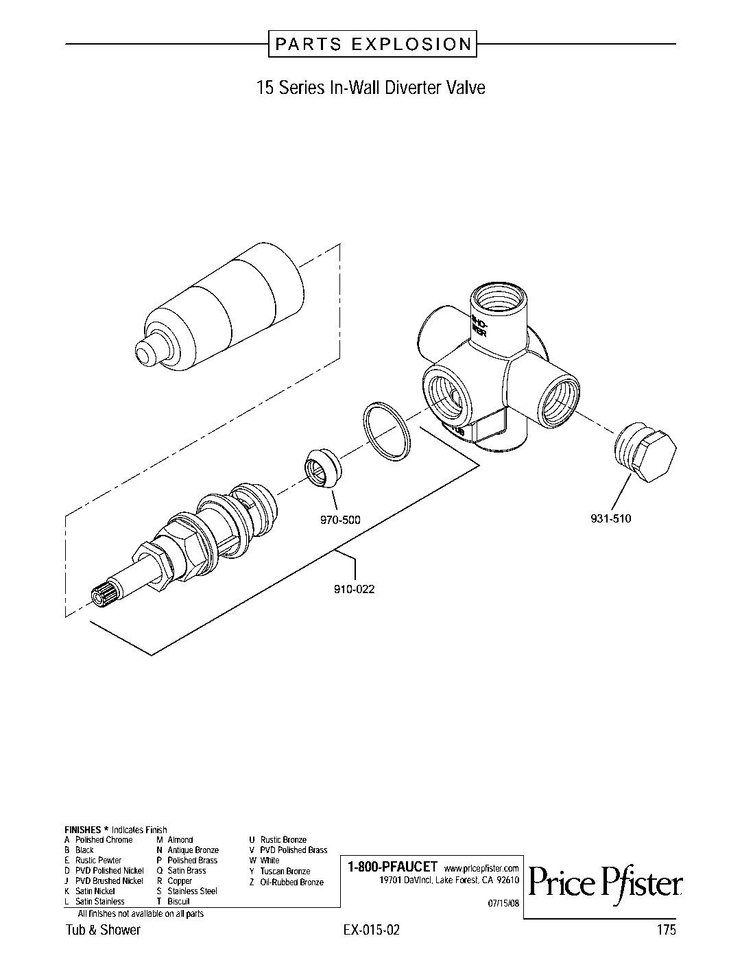 Pfister Diverter Valve parts diagram
