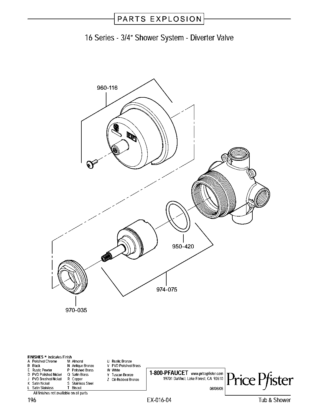 Pfister Diverter Valve parts diagram
