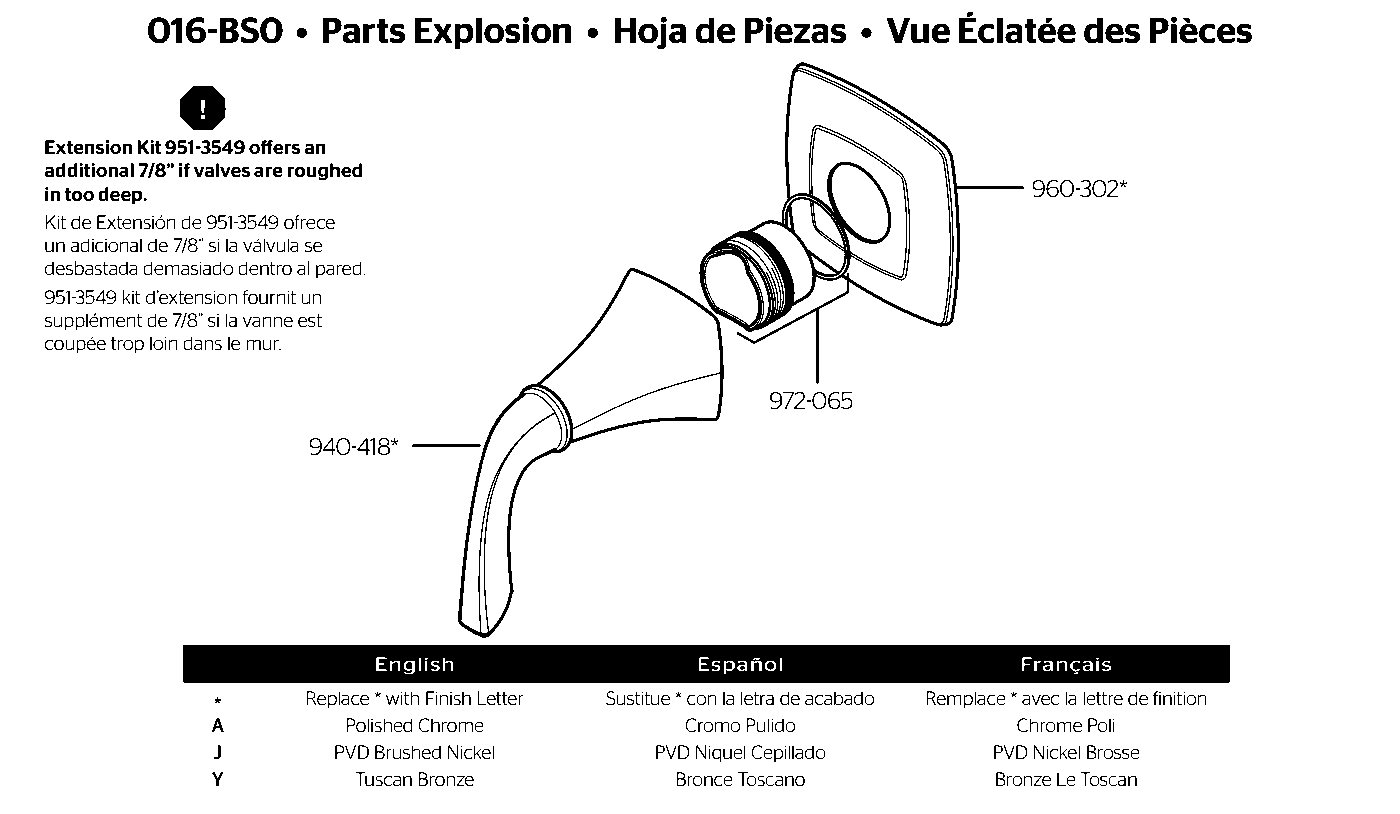 Bronson Diverter Trim exploded parts diagram