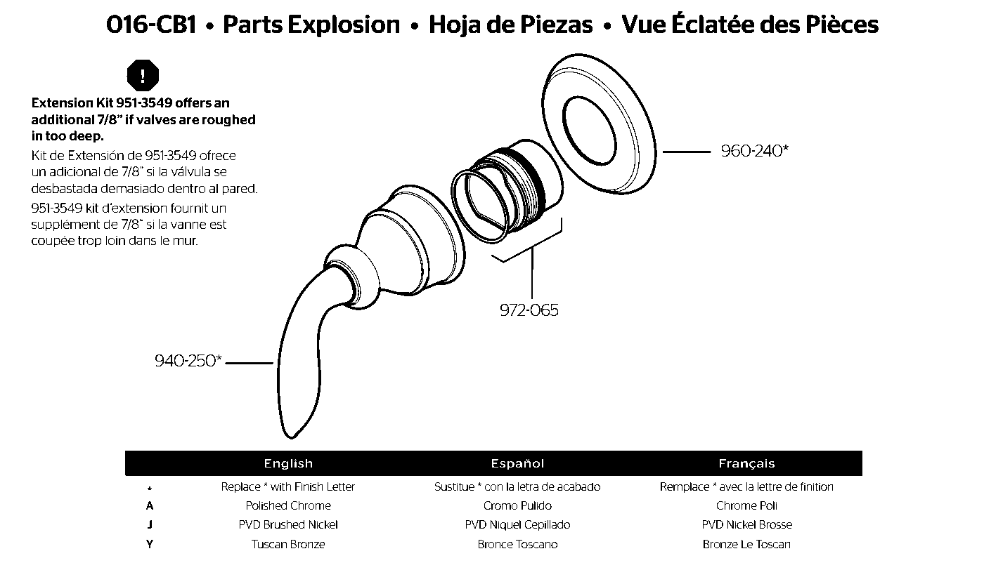Avalon Diverter Trim exploded parts diagram