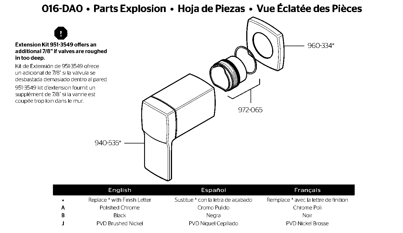 Deckard Diverter Trim exploded parts diagram