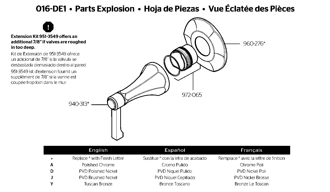 Arterra Diverter Trim exploded parts diagram