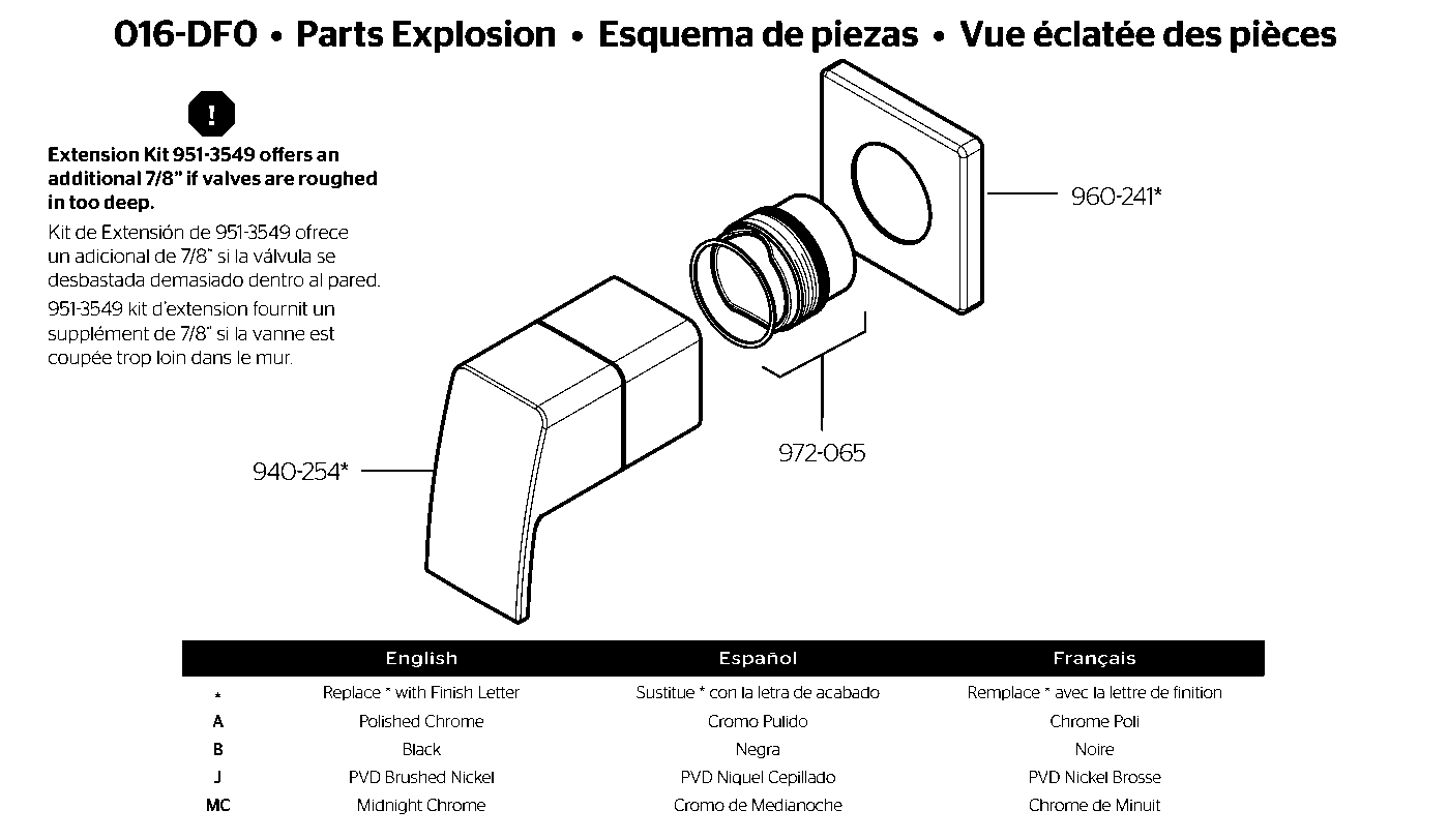 Kenzo Diverter Trim exploded parts diagram