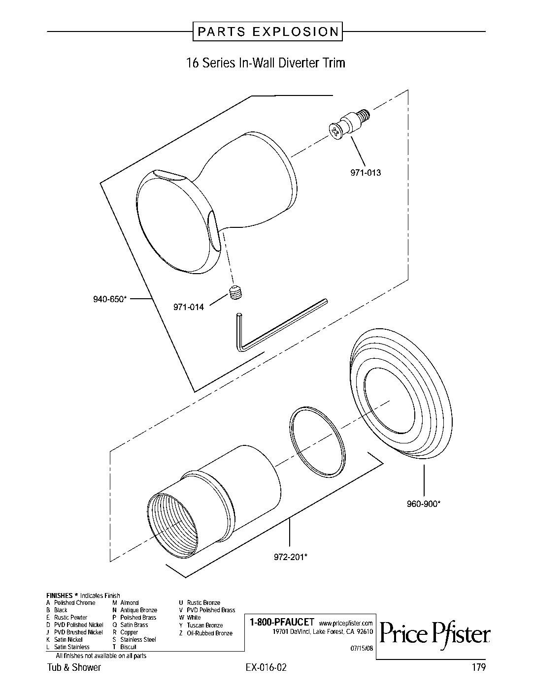 Pfister Diverter Trim parts diagram