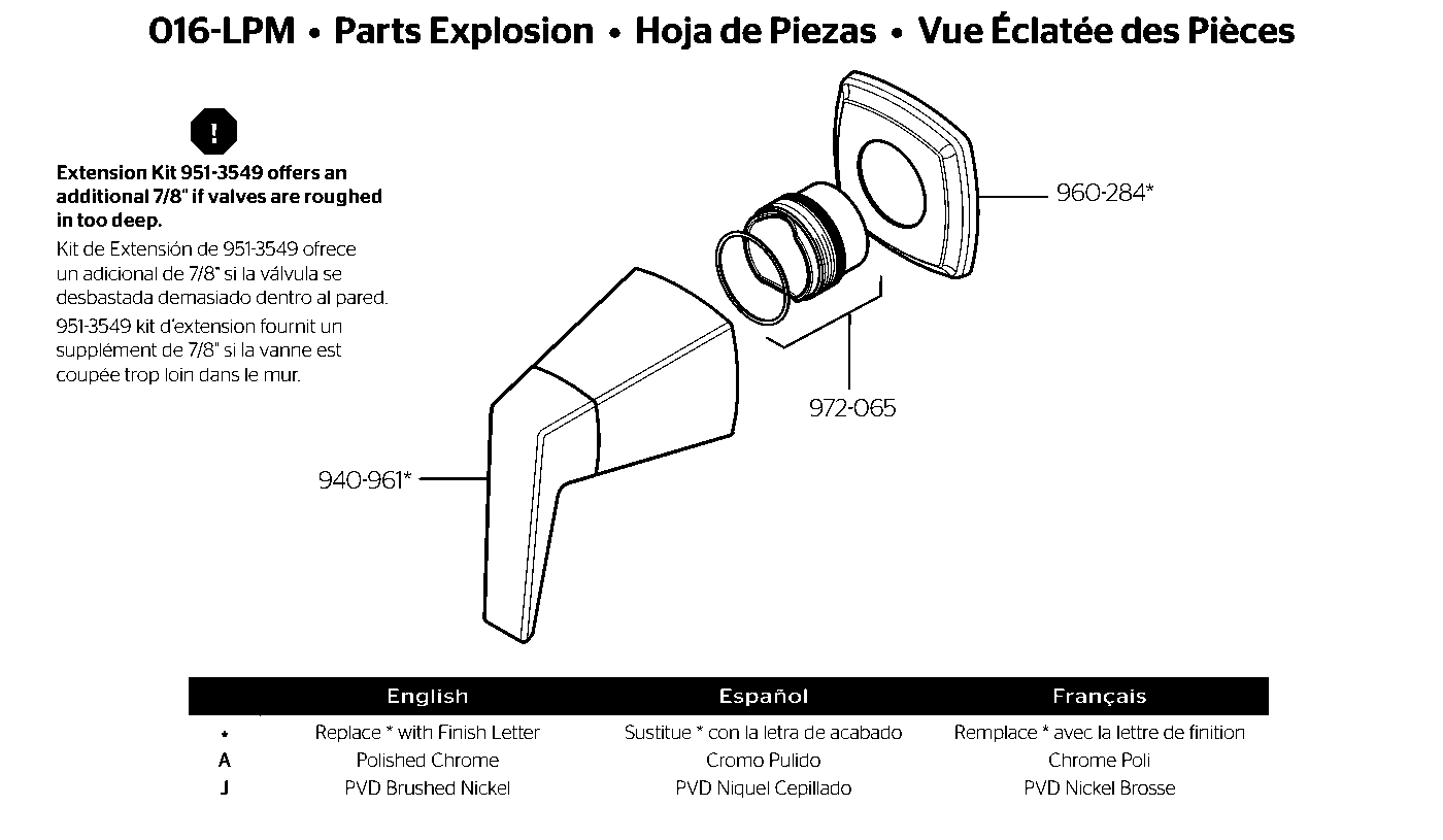 Arkitek Diverter Trim parts diagram
