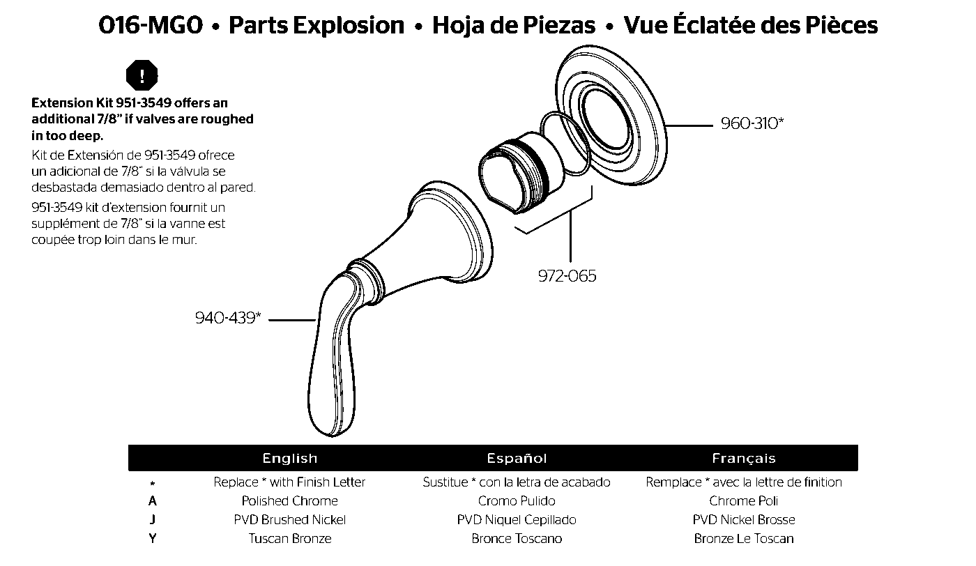 Pfister Diverter Trim exploded parts diagram