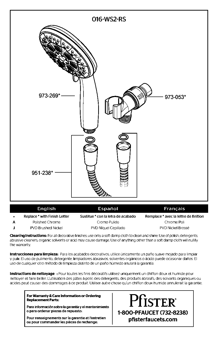 Restore Multifunction Handheld Shower parts diagram