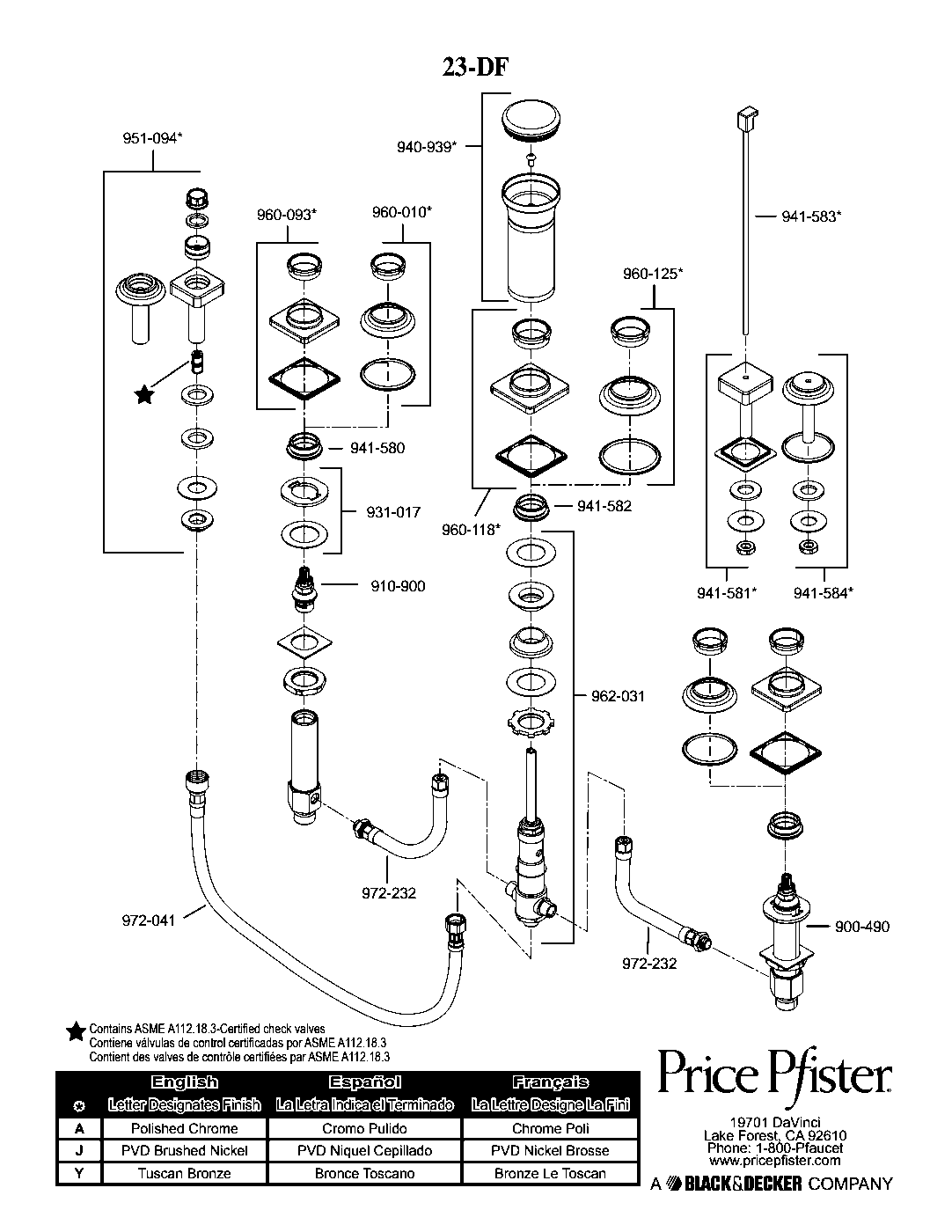 Kenzo 2-Handle Bidet Faucet parts diagram