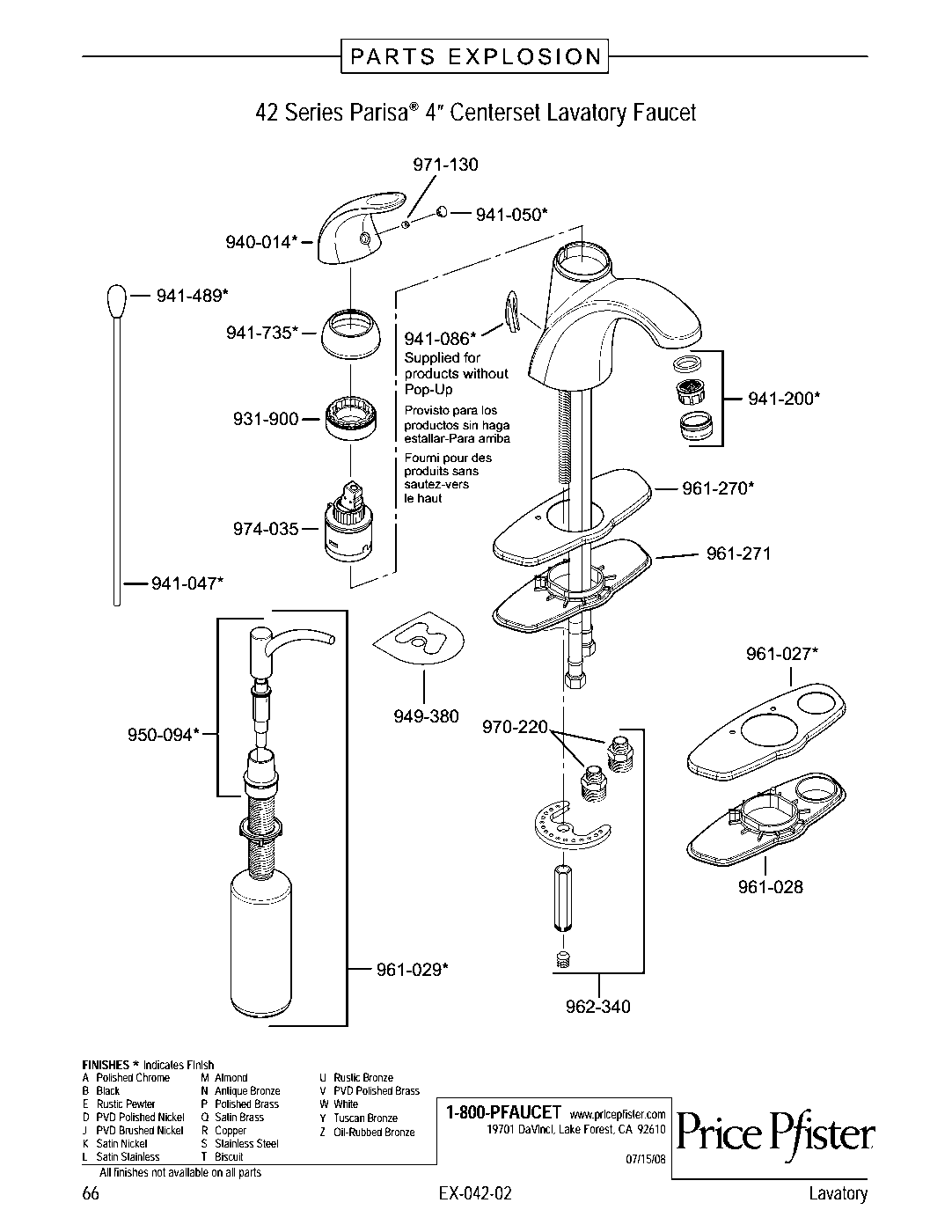 Parisa Single Control Bathroom Faucet parts diagram