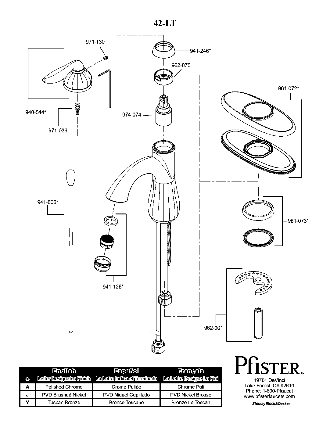 Sedona Single Control Bathroom Faucet parts diagram