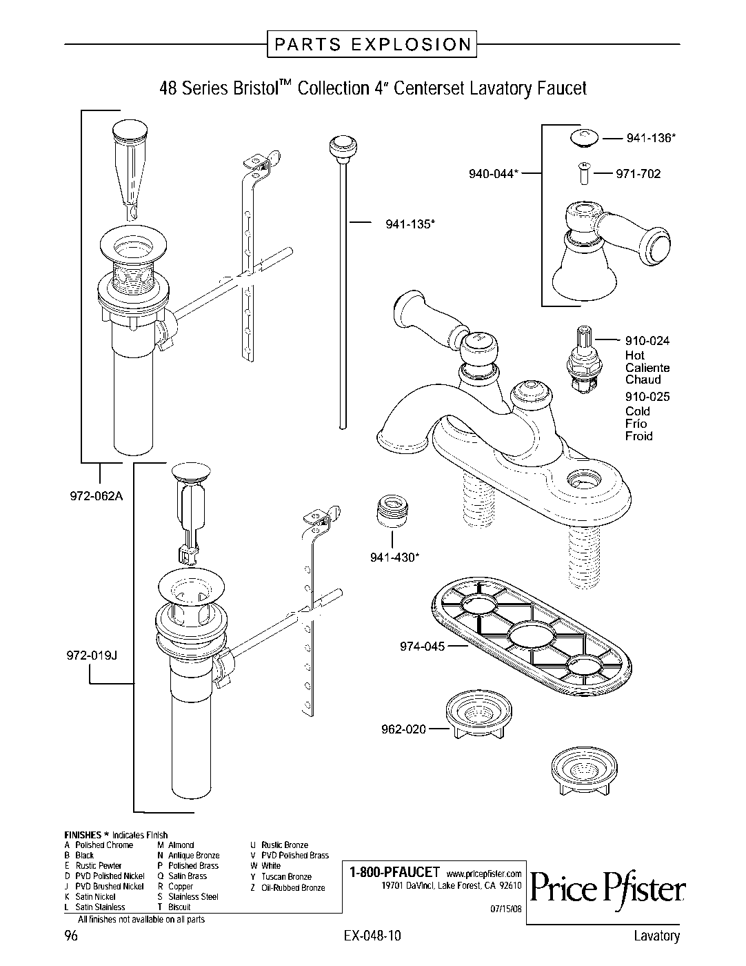 Bristol 2-Handle 4" Centerset Bathroom Faucet parts diagram